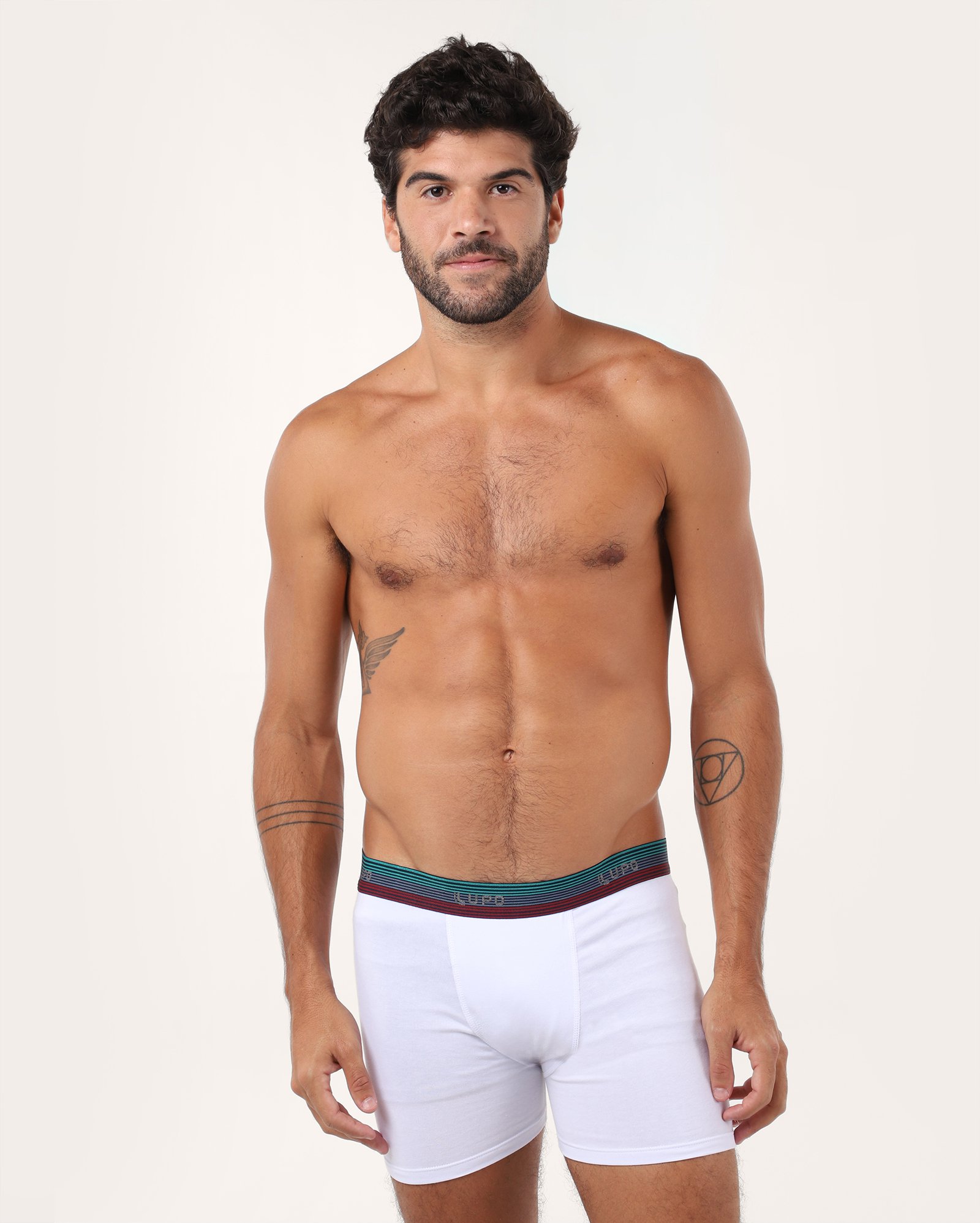Cueca boxer em malha com cós listrado branca | Lupo