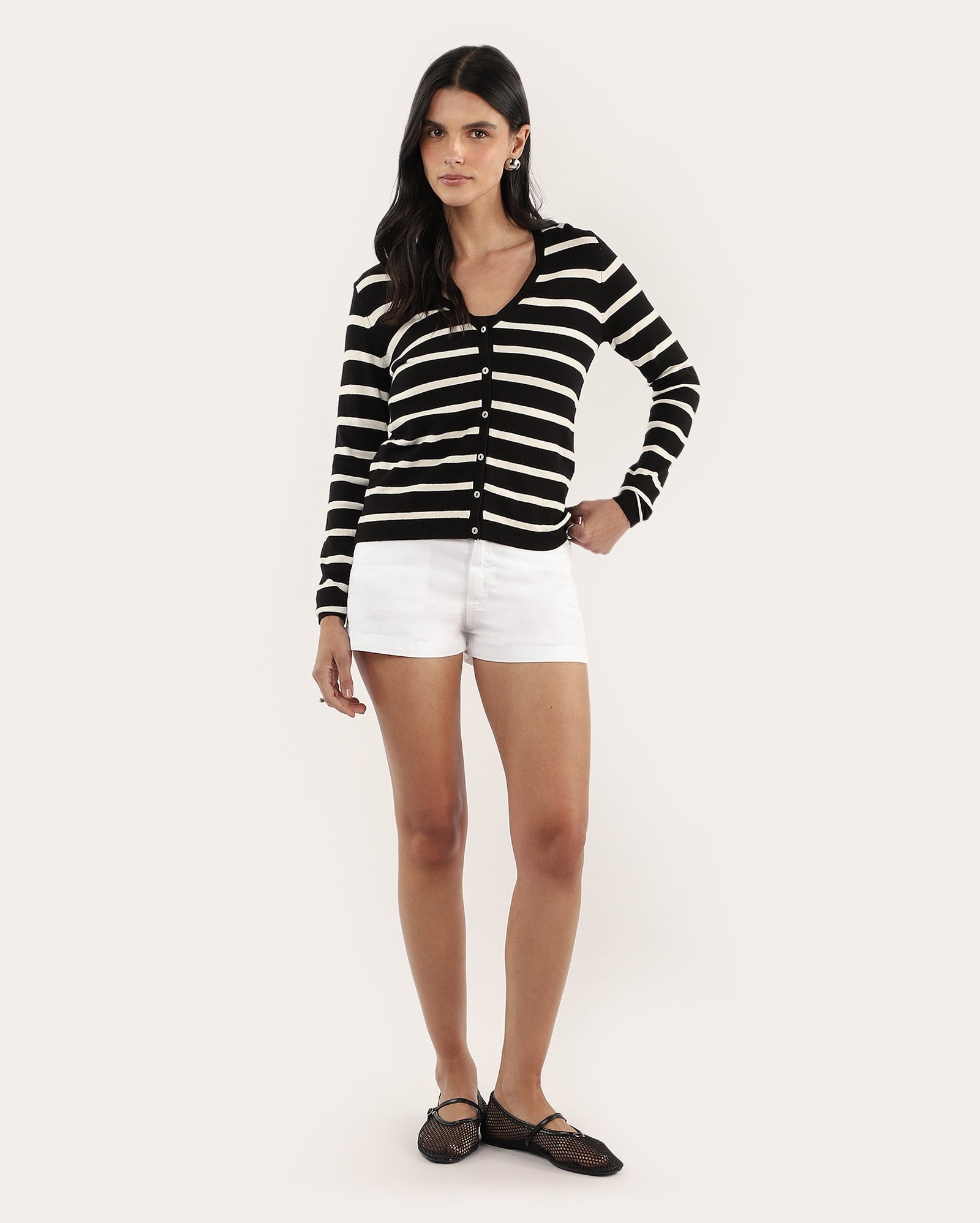 Short jeans feminino hot pant cintura alta - Branco | Pool Jeans