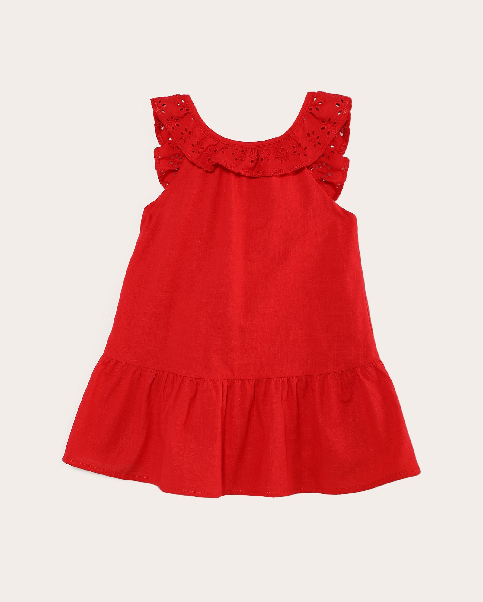 Vestido infantil com babados laise 1-4A vermelho | Pool Kids