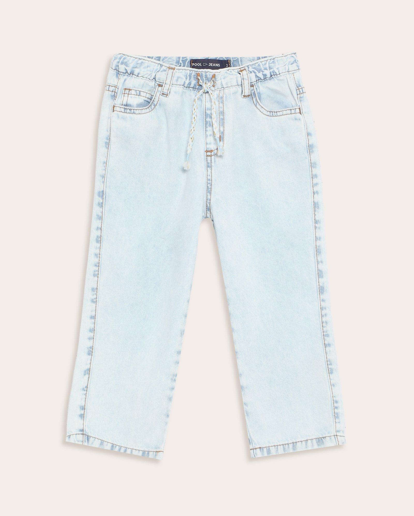 Calça jeans infantil reta cós com elástico 1-4A - denim claro
