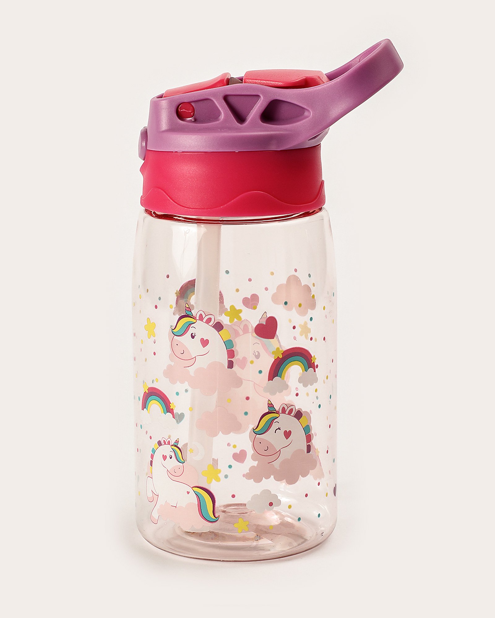 Garrafa squeeze infantil com canudo retrátil unicórnio 500ml rosa | Semax