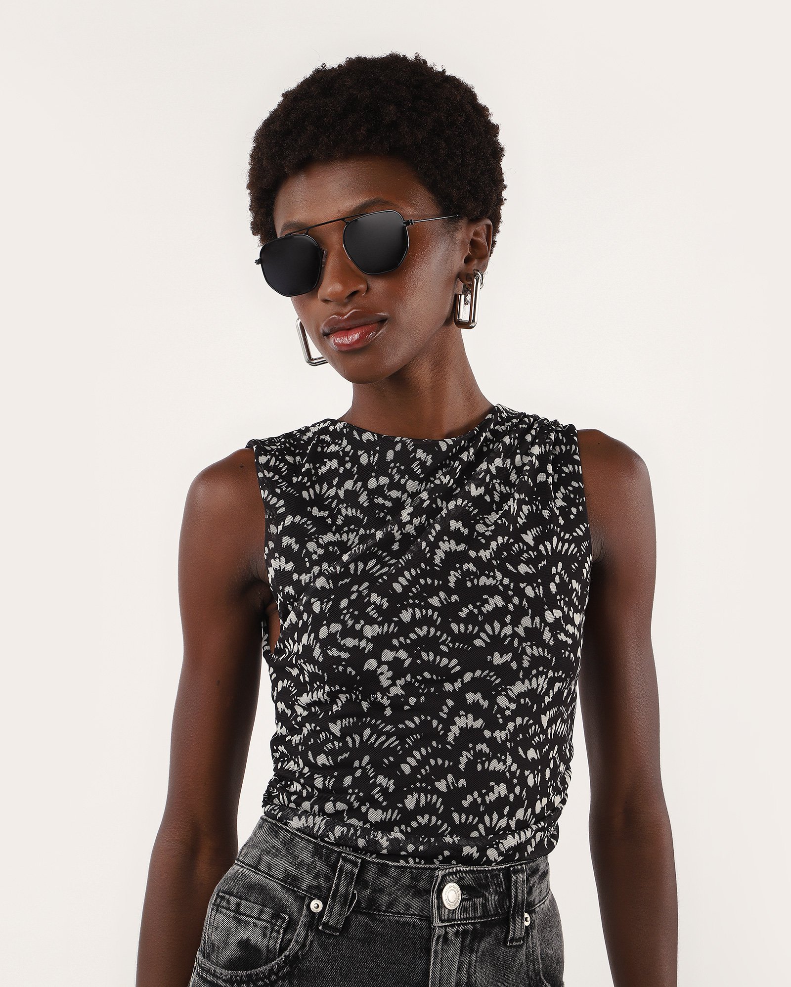 Regata feminina em tule com franzido preta | AK