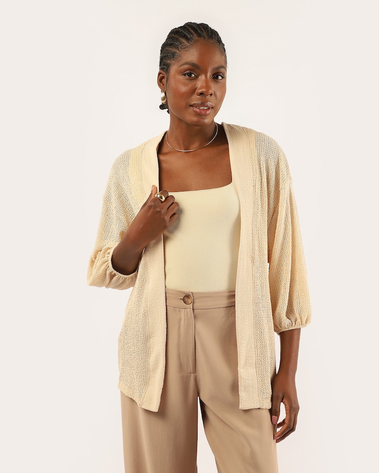 Riachuelo Kimono feminino tricot com punhos ajustados bege