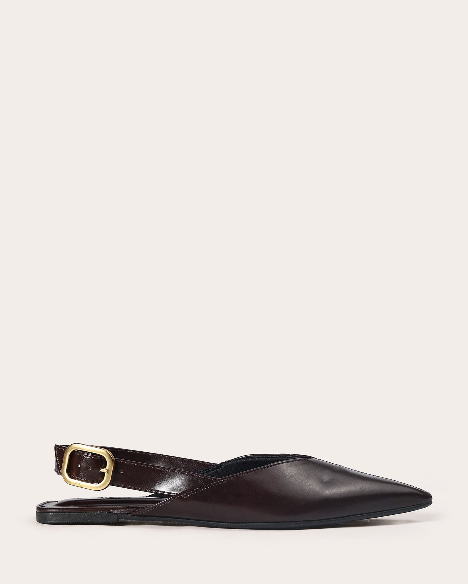 Sapatilha feminina slingback bico fino e fivela - Marrom Escuro