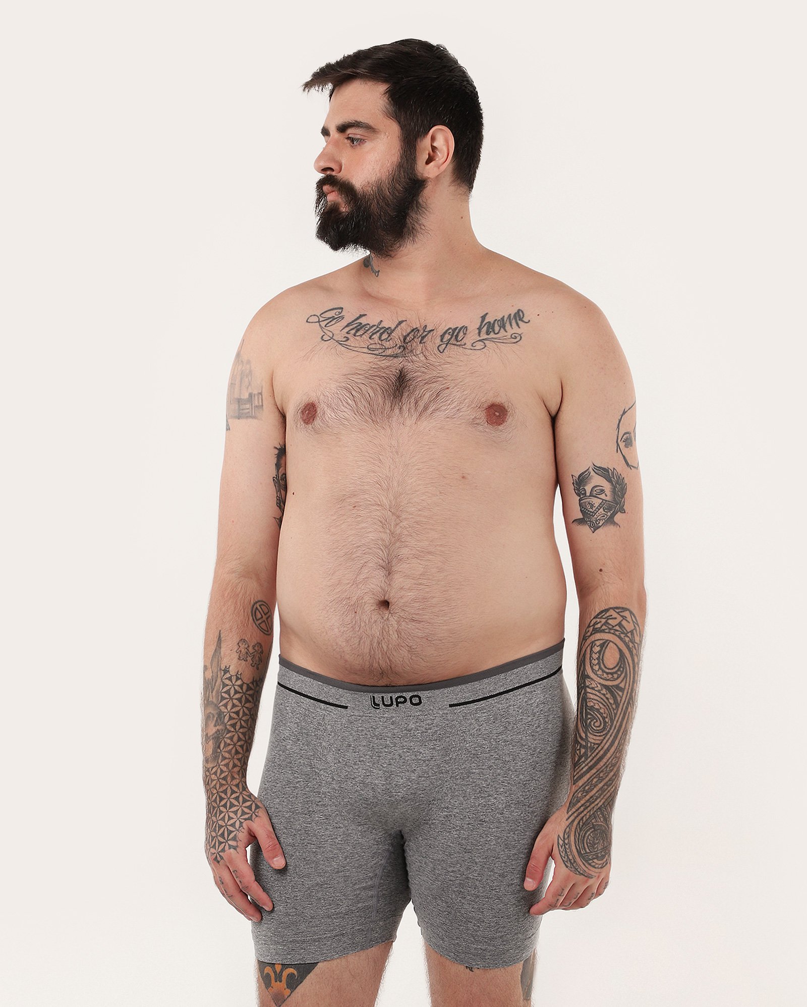 Cueca boxer plus size cós com logo tecido mescla - Cinza Mescla | Lupo