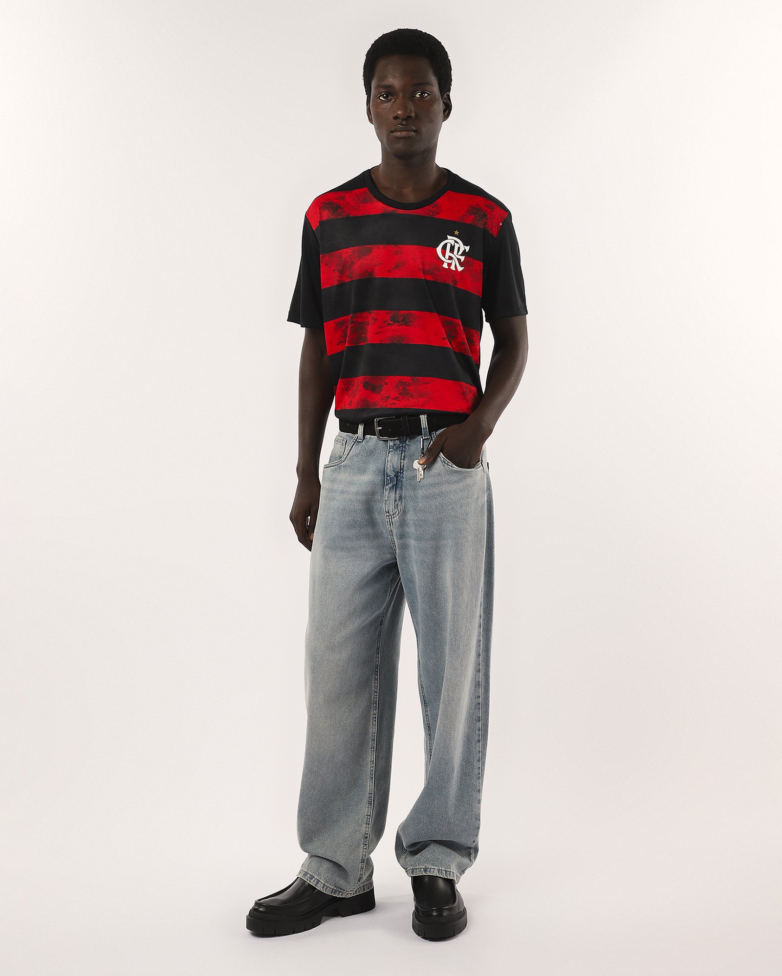Camiseta masculina futebol Flamengo listras preta