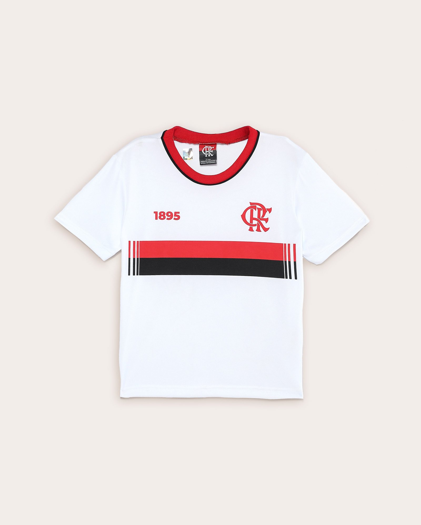 Camiseta juvenil futebol Flamengo listras branca