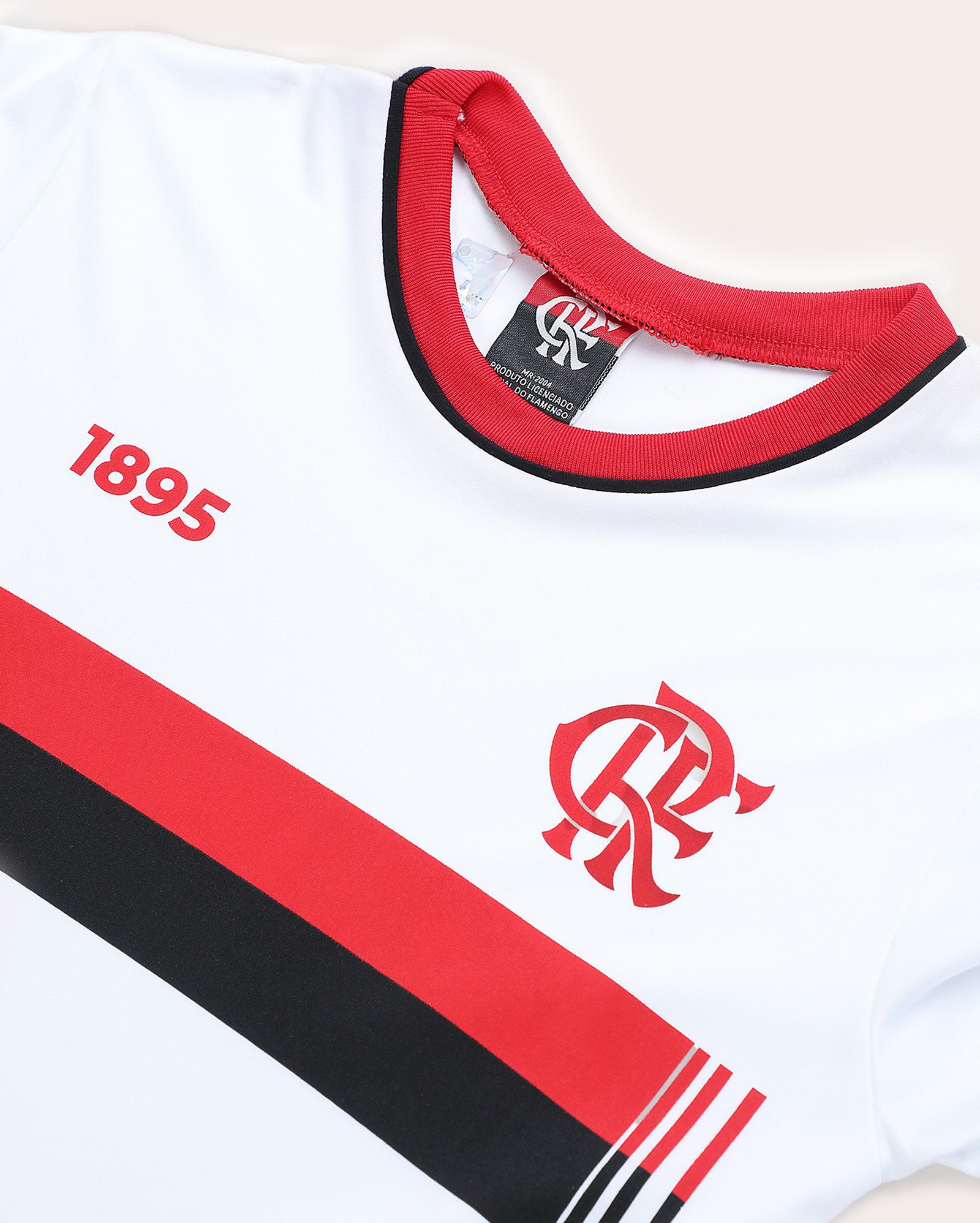 Camiseta juvenil futebol Flamengo listras branca