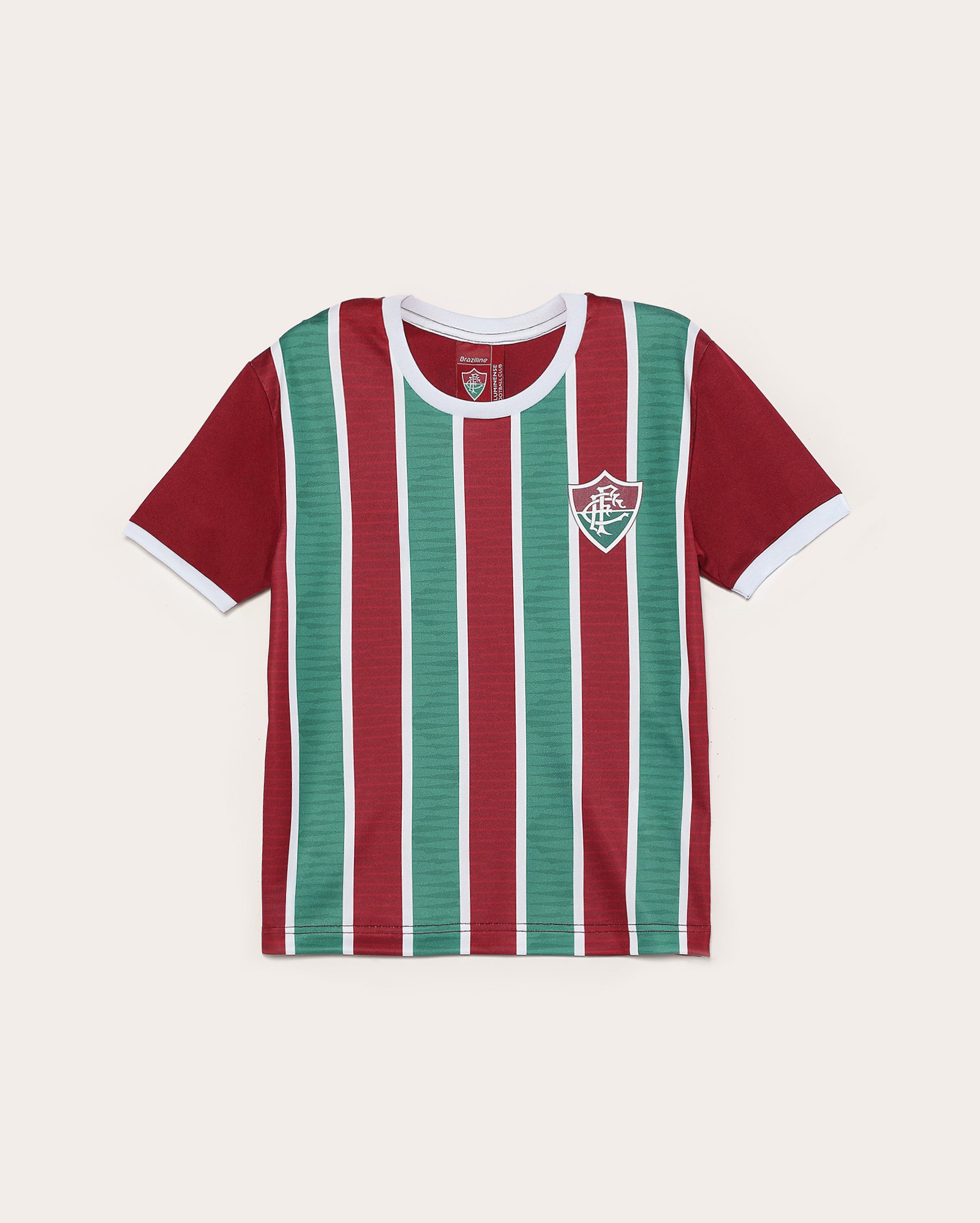 Camiseta juvenil futebol Fluminense brasão vermelha