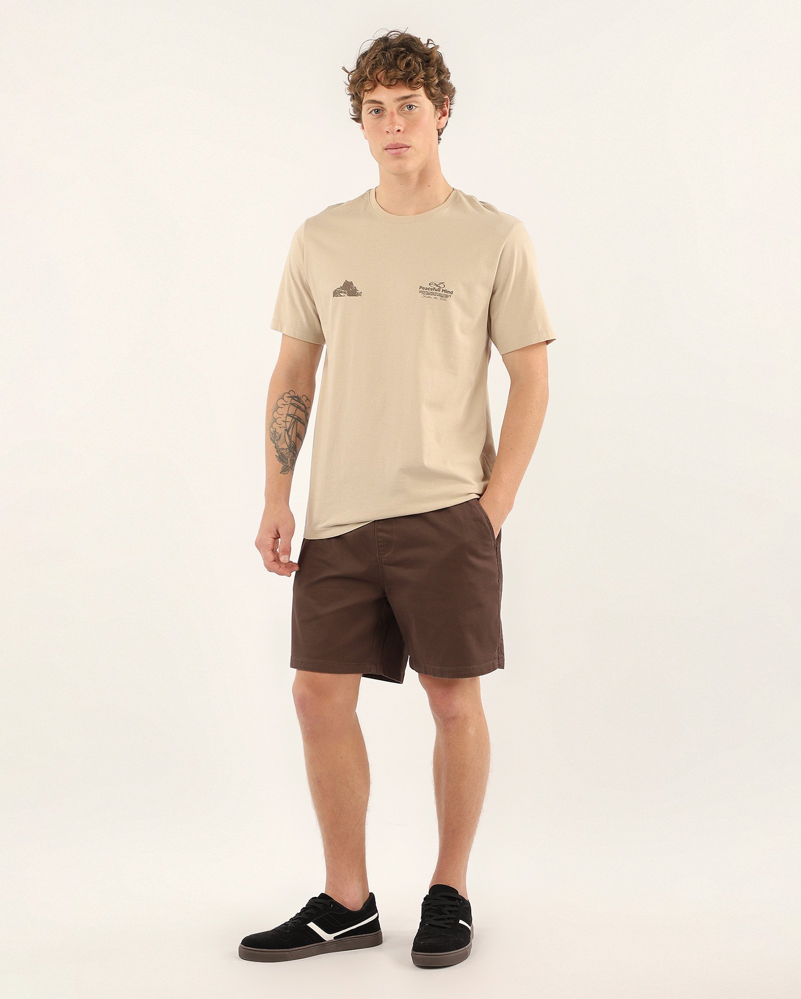 Bermuda sarja masculina reta cós elástico marrom | Pool Jeans