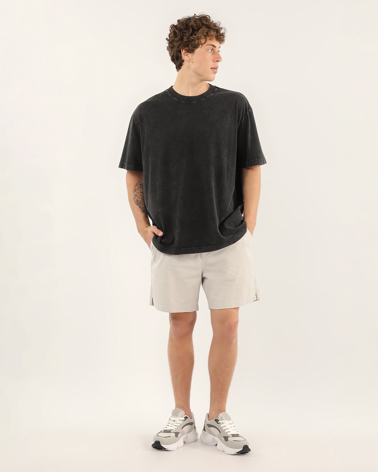 Bermuda sarja masculina reta cós elástico cinza | Pool Jeans