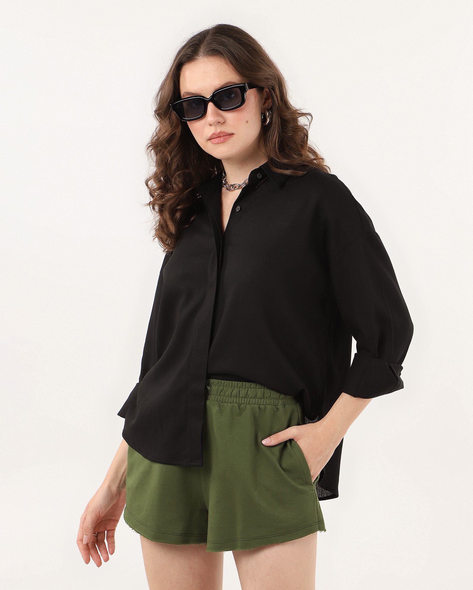 Short de moletom feminino reto verde | Pool