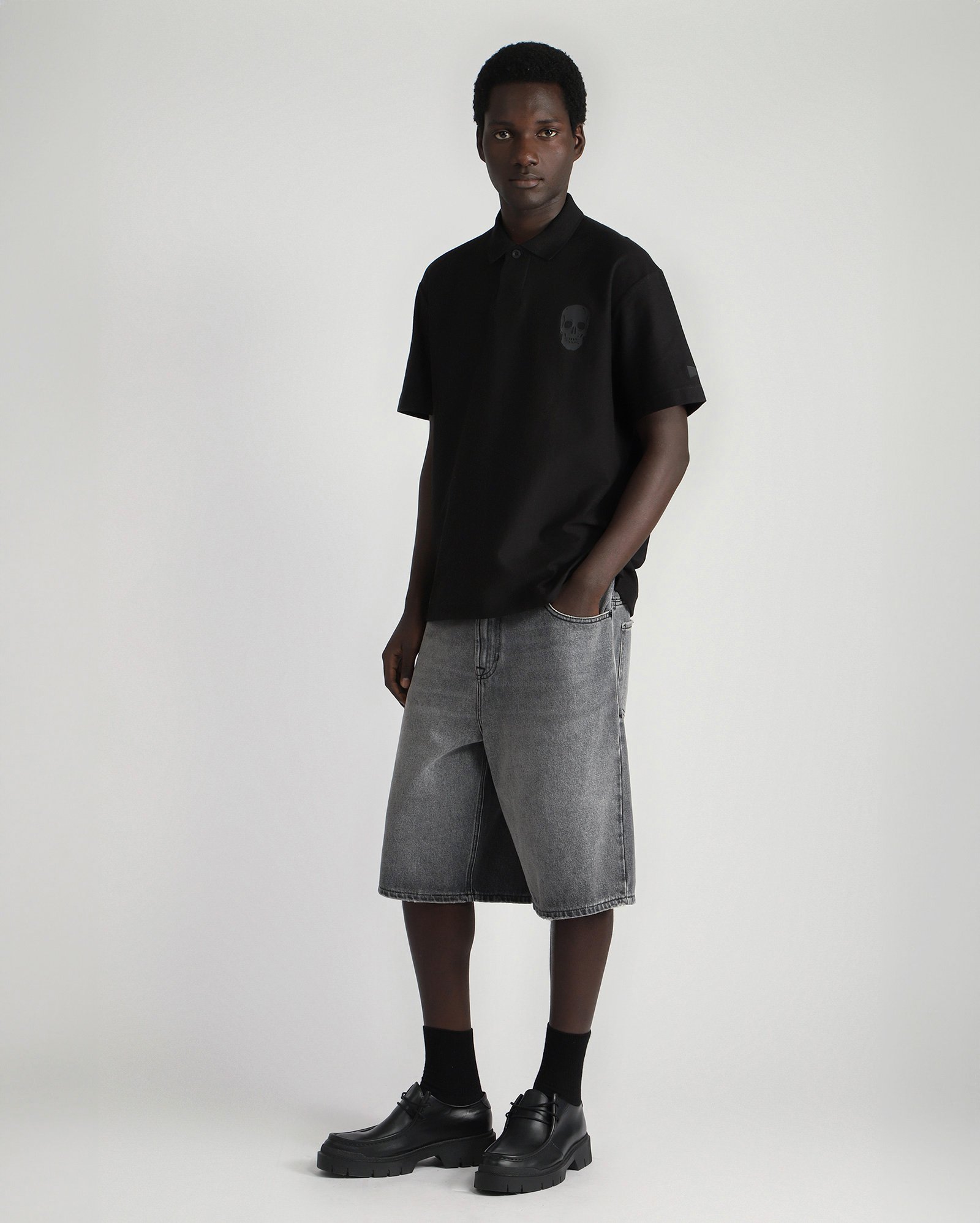 Camisa polo masculina relaxed sarjada - Preto | Herchcovitch + Pool