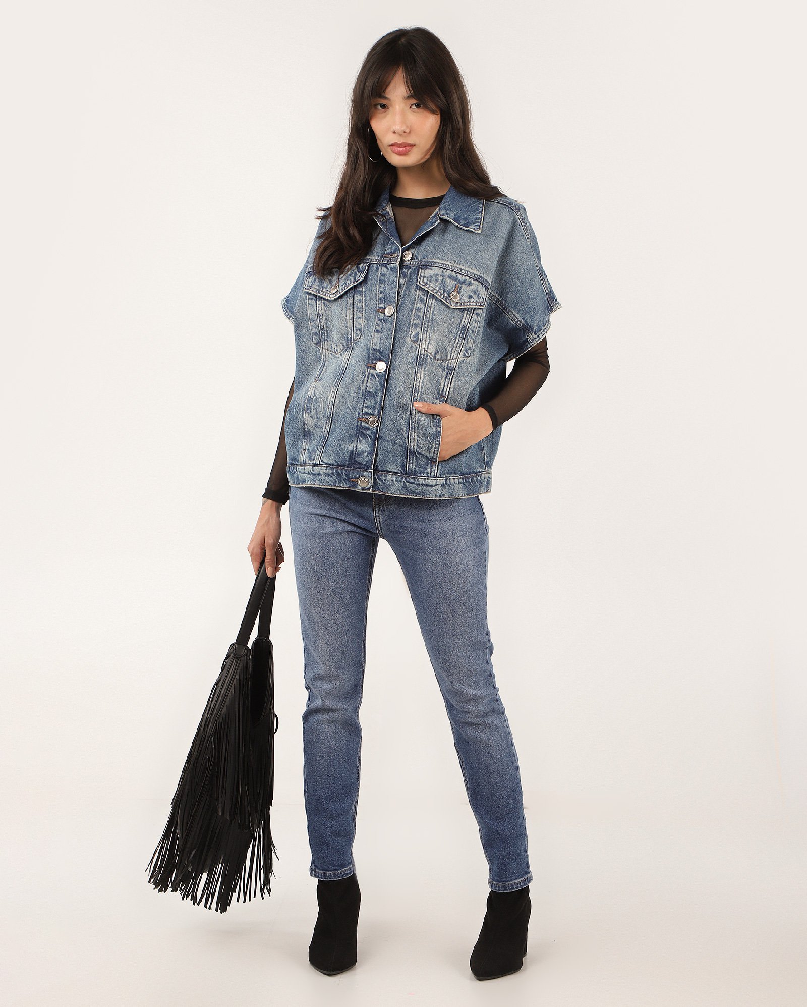 Calça jeans feminina skinny cintura alta denim médio | Pool Jeans