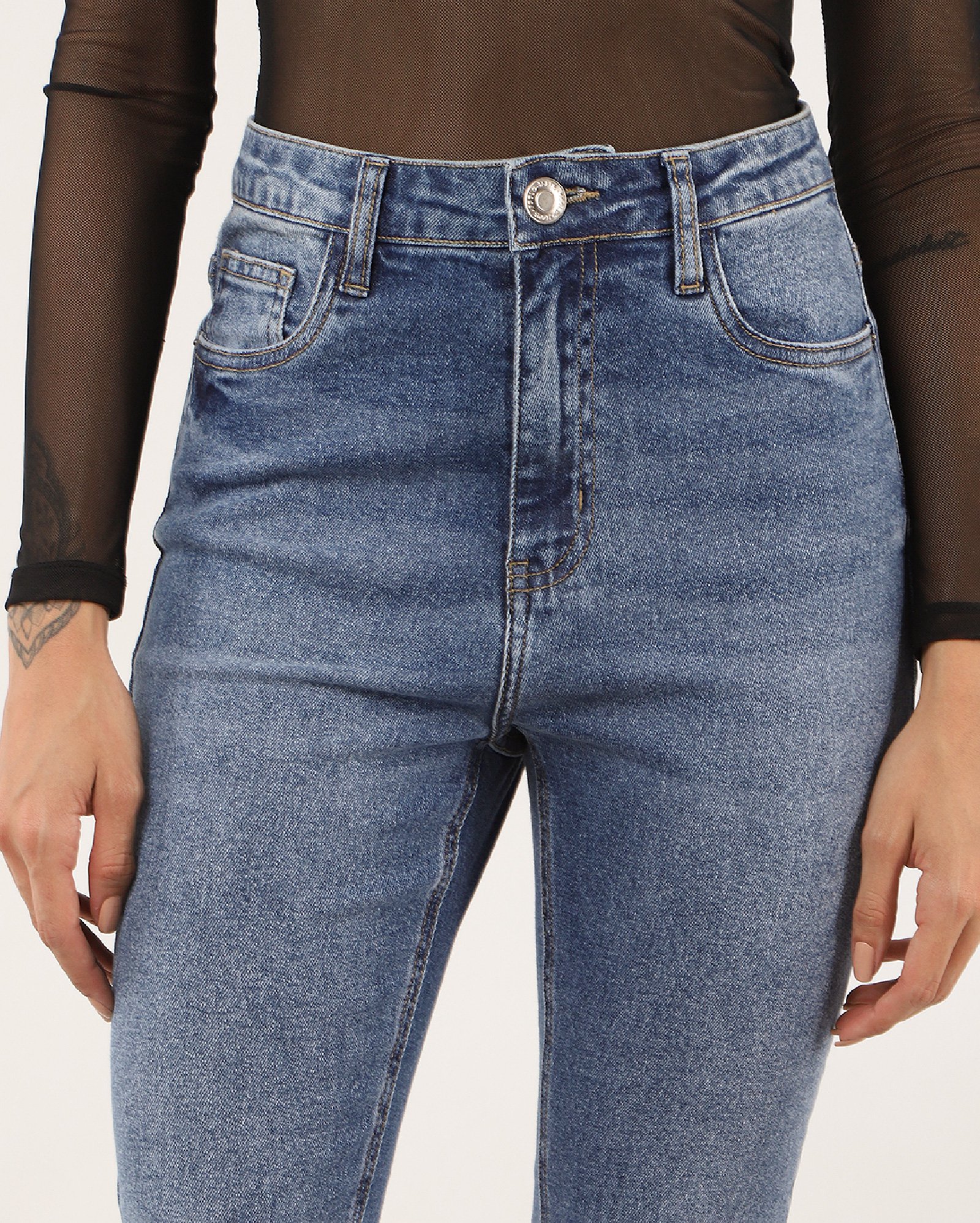 Calça jeans feminina skinny cintura alta denim médio | Pool Jeans