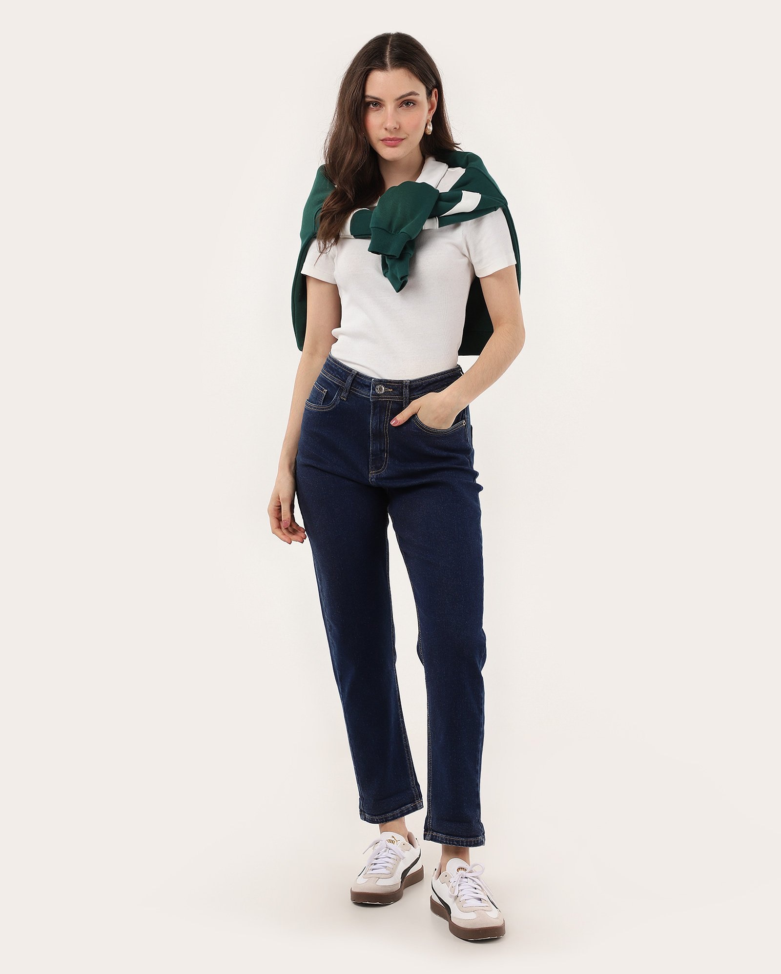 Calça jeans feminina mom comfort cintura alta denim escuro | Pool Jeans
