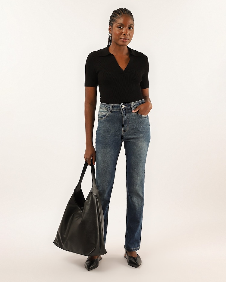 Riachuelo Calça jeans feminina reta estonada denim médio Pool - Main Image