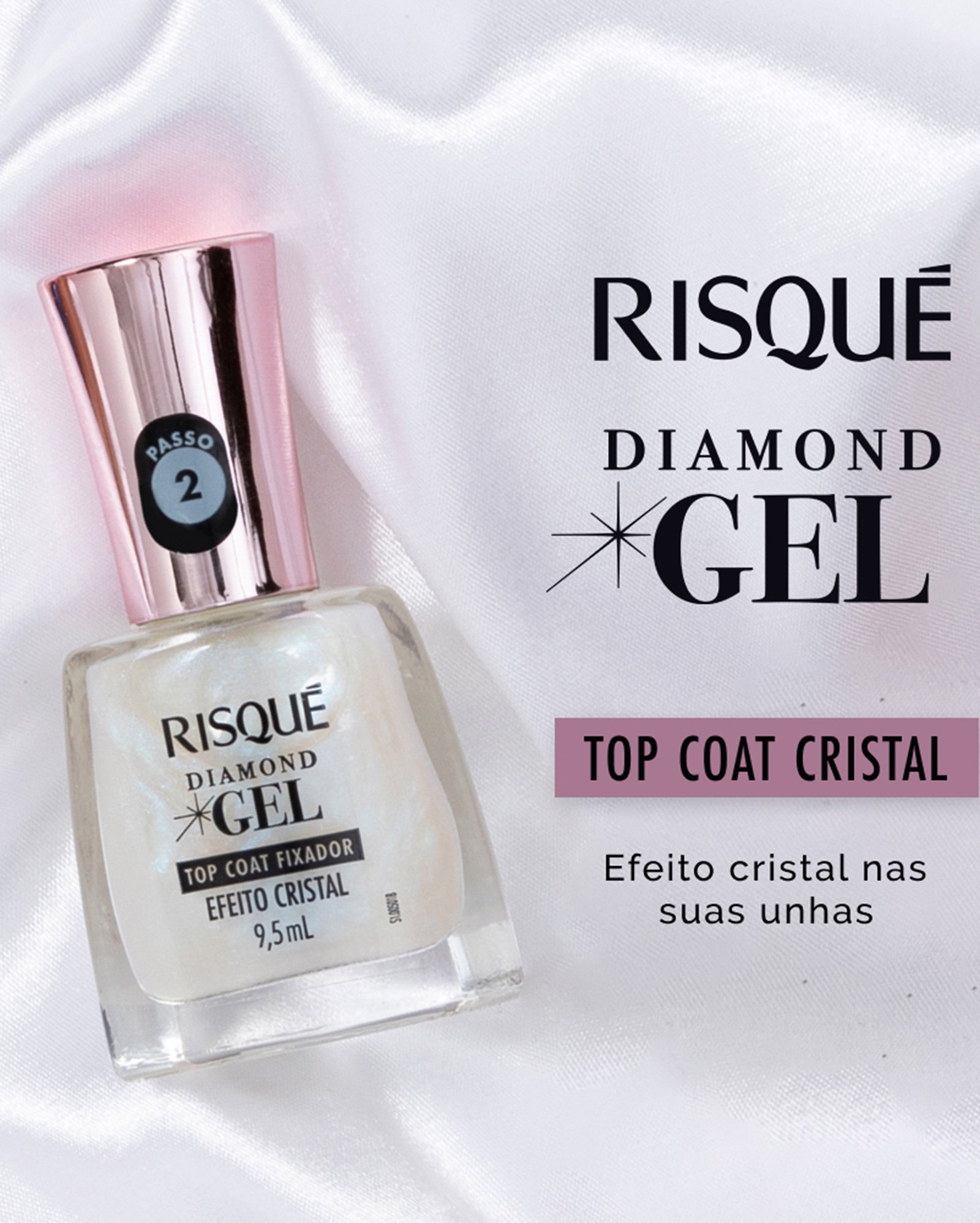 Esmalte fixador Diamond Gel Top Coat efeito cristal 9,5ml | Risqué