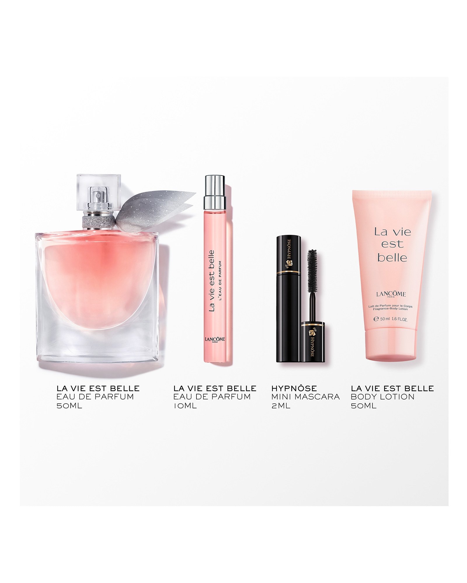 Kit perfume feminino La Vie Est Belle EDP 50ml + body lotion 50ml + travel spray 10ml + mini máscara Hipnôse 2ml | Lancôme