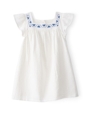 Vestido infantil evasê bordado floral off-white | Carter's