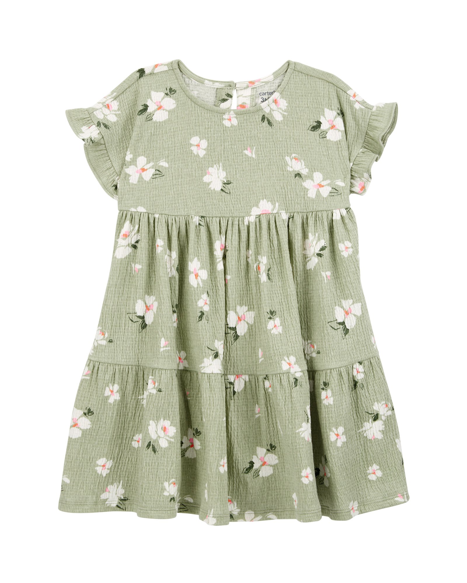 Vestido infantil evasê floral verde | Carter's