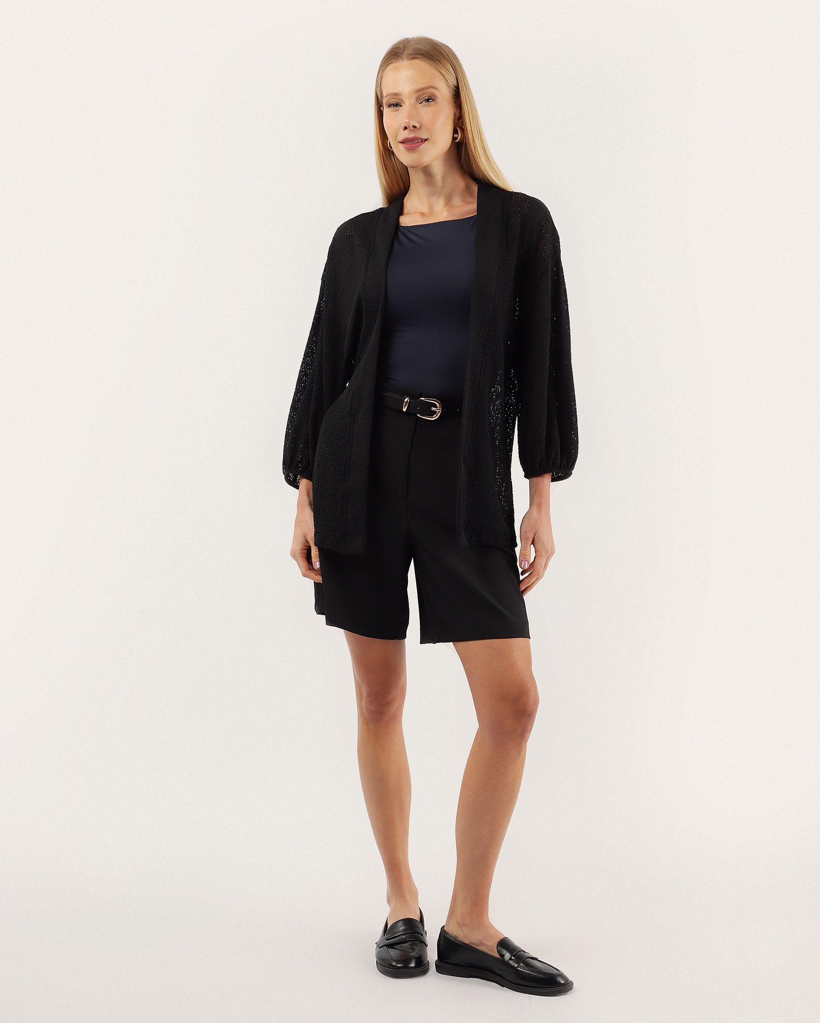 Kimono feminino amplo tricot preto