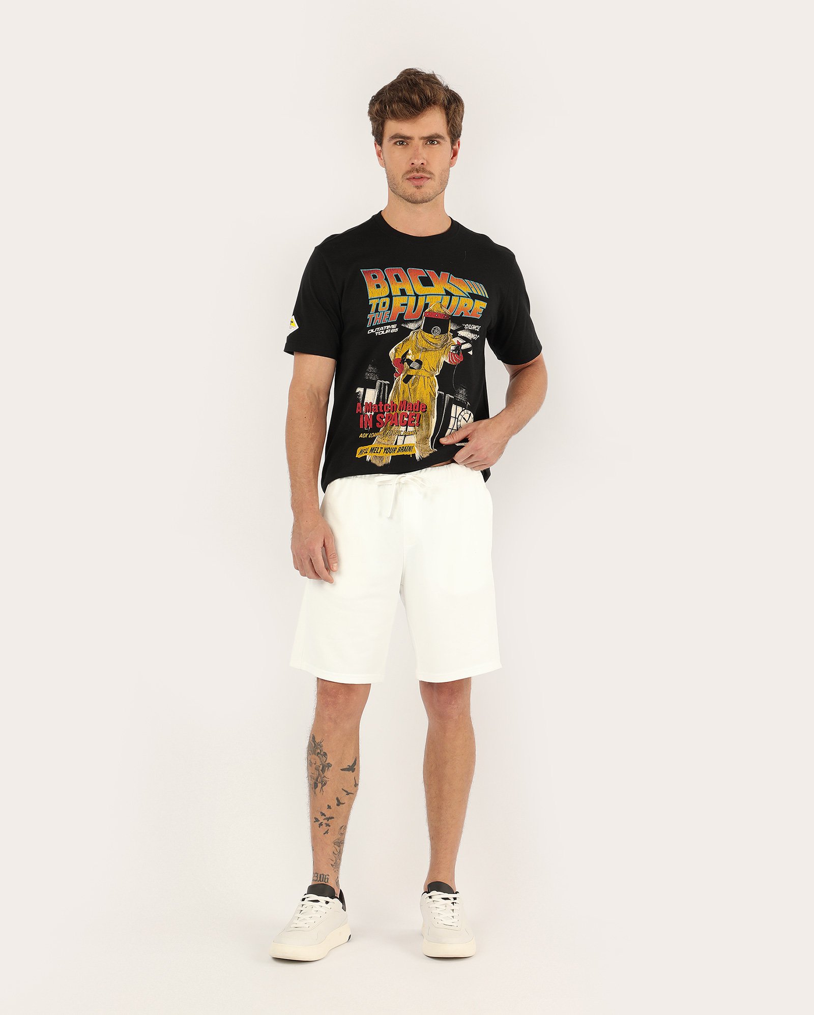Bermuda de moletom masculina regular cós elástico - branca