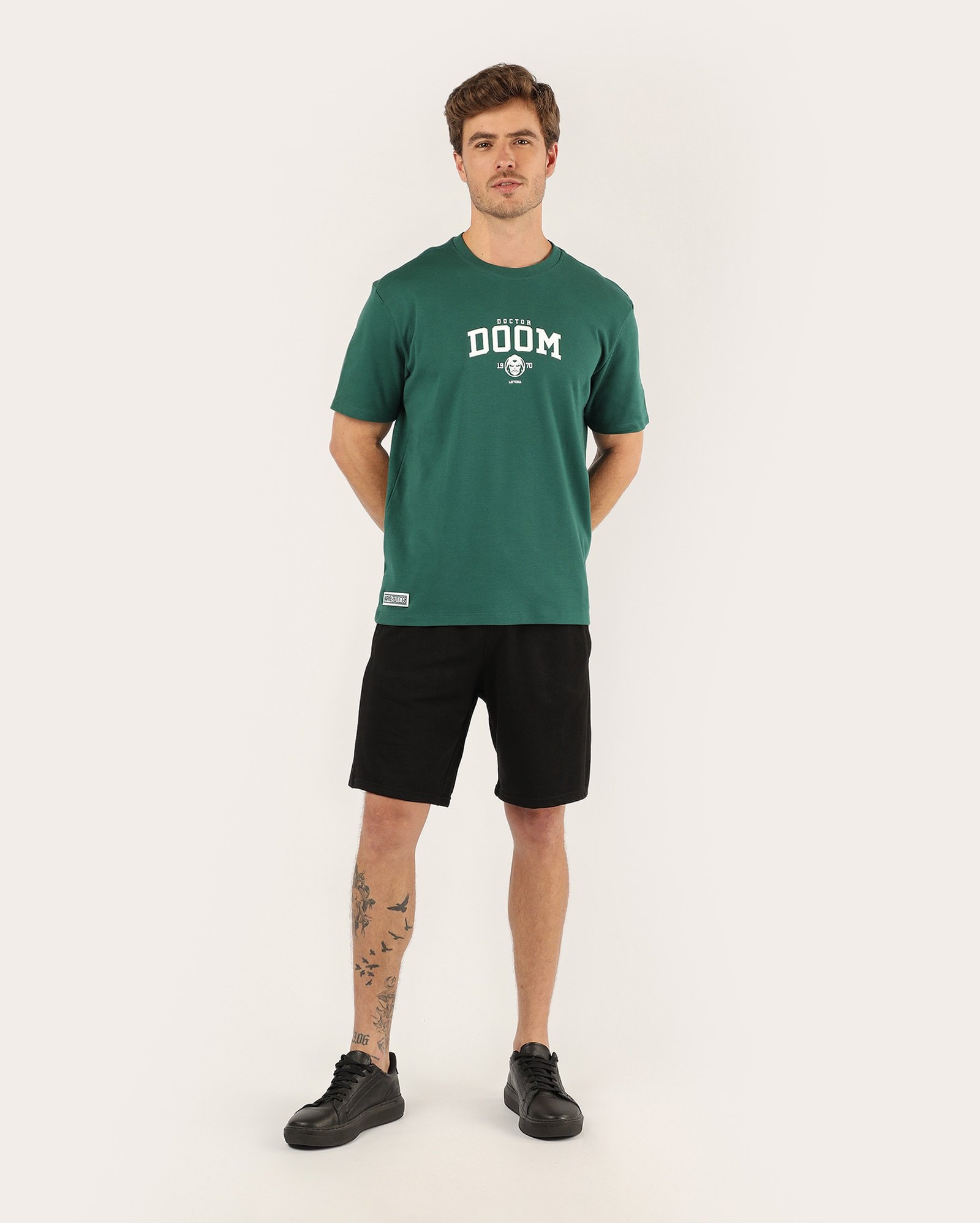 Bermuda de moletom masculina regular cós elástico - Preto