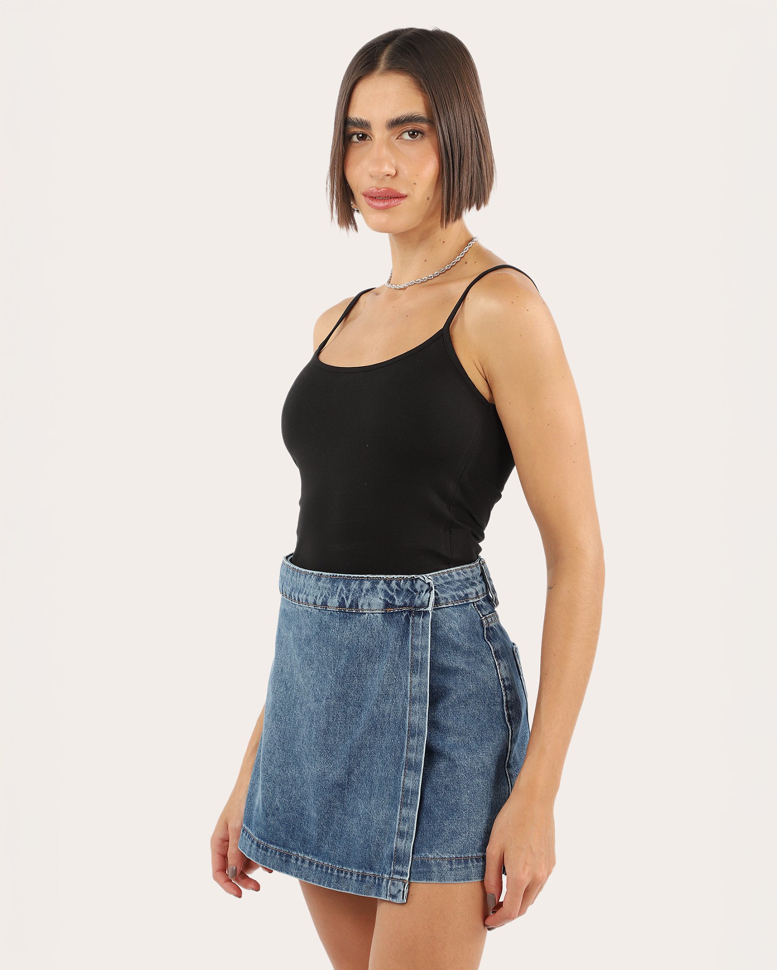 Short-saia jeans transpassado - Jeans Escuro | Pool Jeans