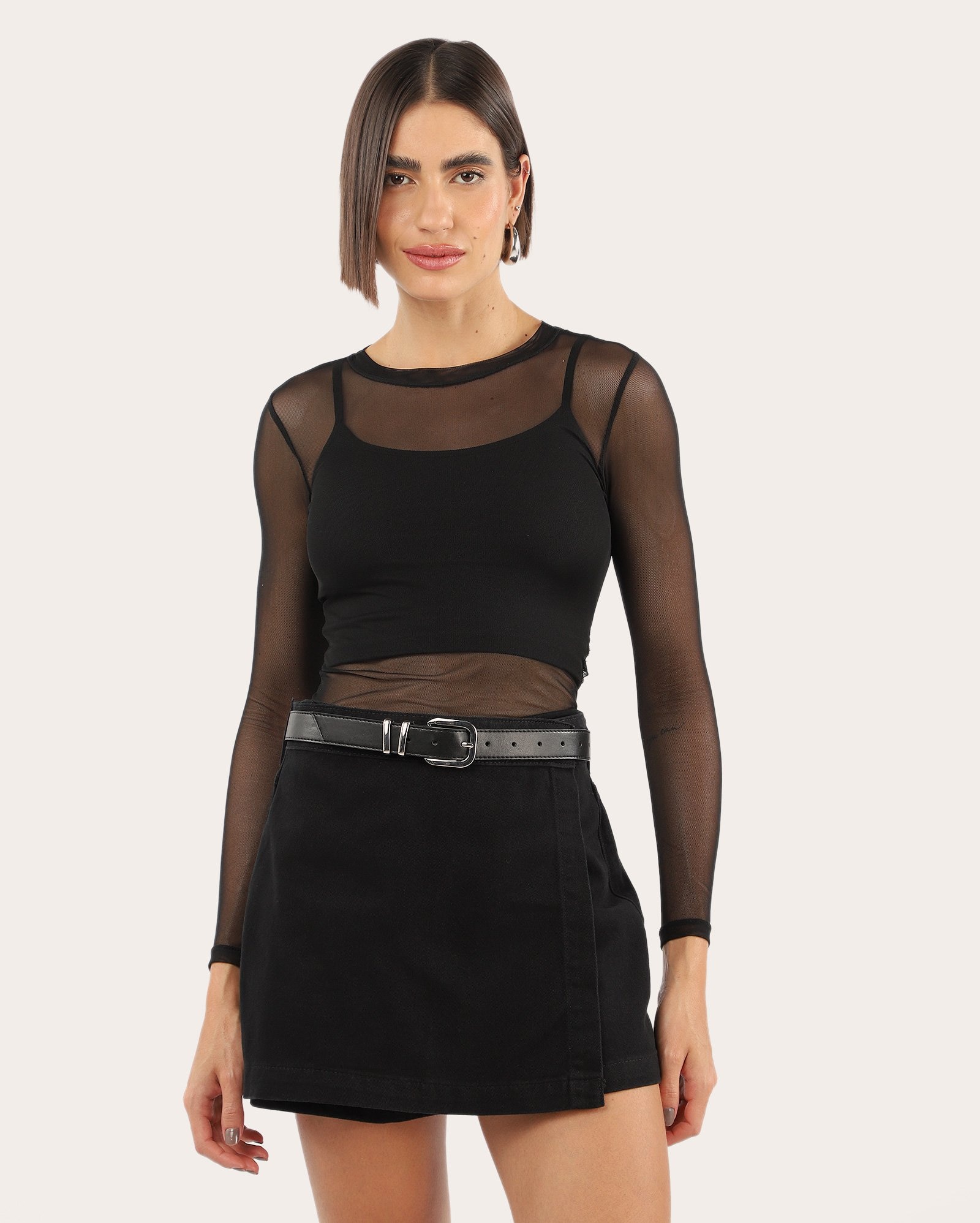 Short-saia jeans transpassado - Preto | Pool Jeans