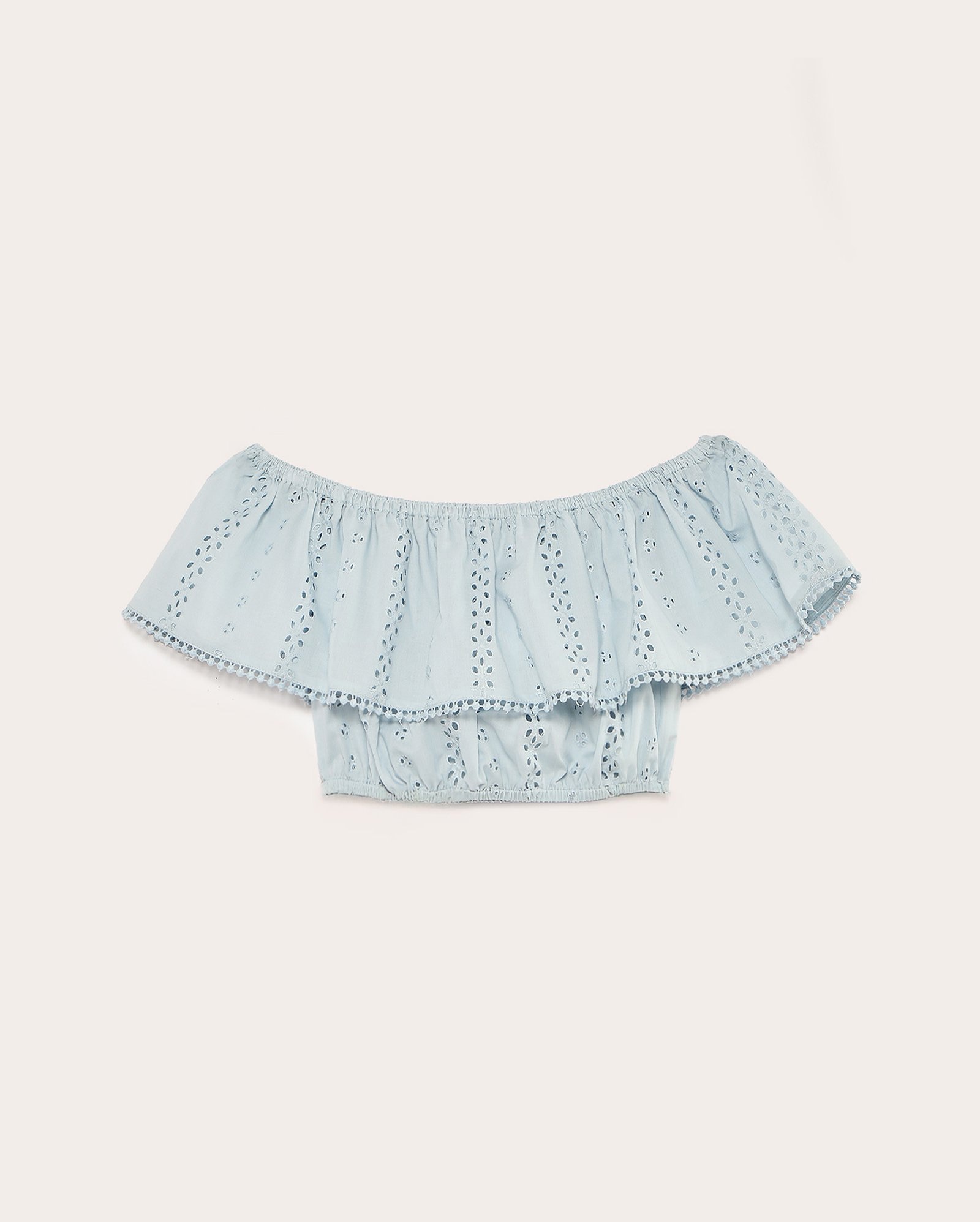 Blusa cropped juvenil ciganinha em laise - Azul Claro