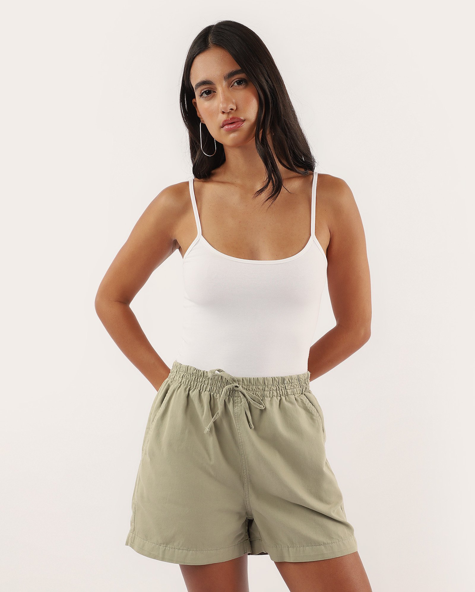 Short sarja feminino boxer com cordão - Verde Musgo | Pool Jeans
