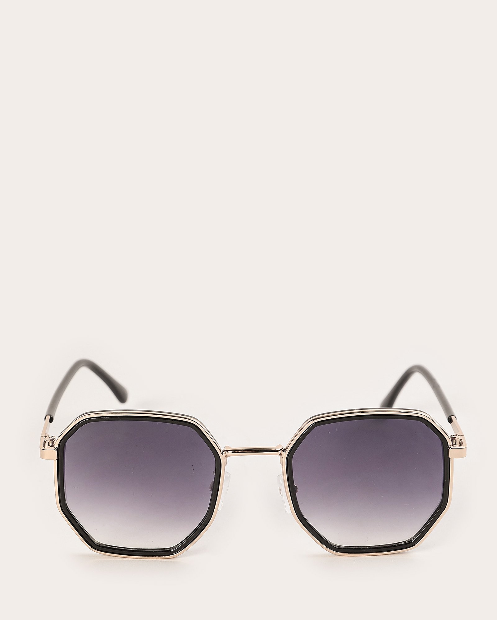 Óculos de sol feminino hexagonal em metal preto | Riachuelo