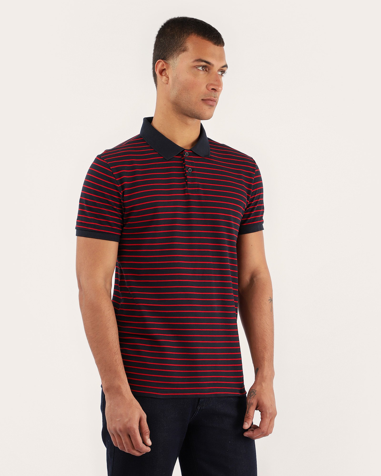 Camisa polo masculina regular listrada azul | Pool Basics