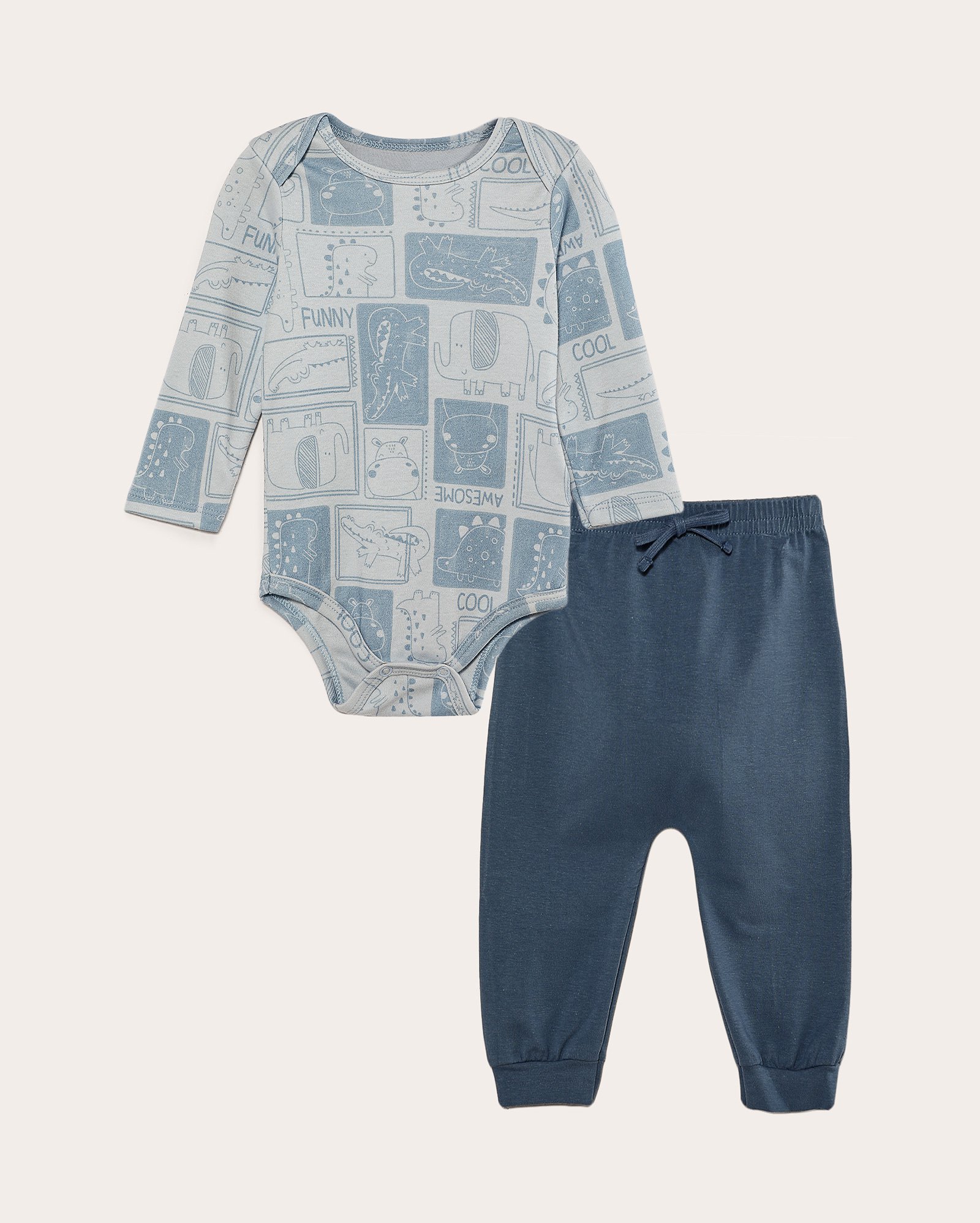 Conjunto longo bebê 2 peças bichinhos awesome azul | Baby Way