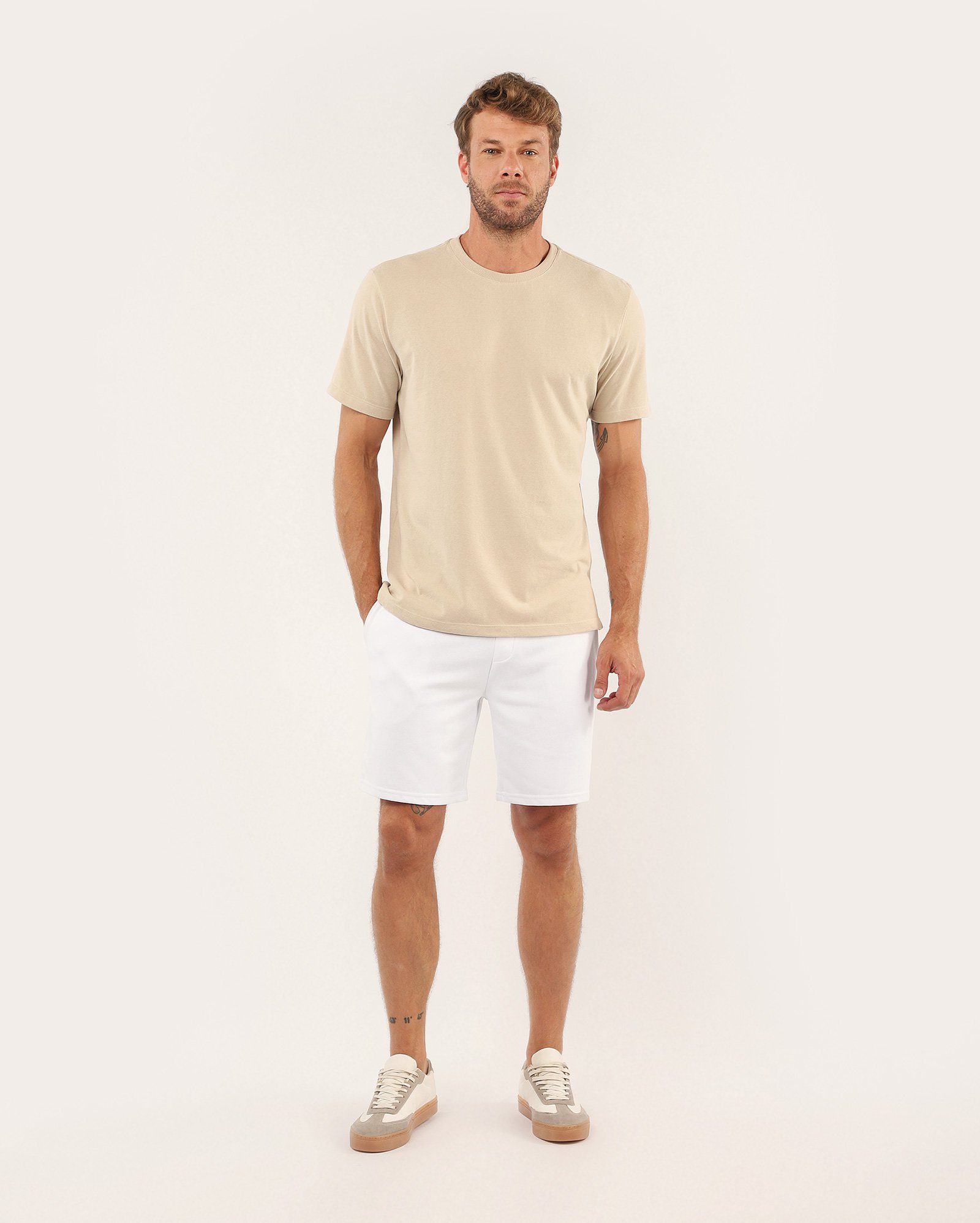 Bermuda de moletom masculina regular cós elástico - branca
