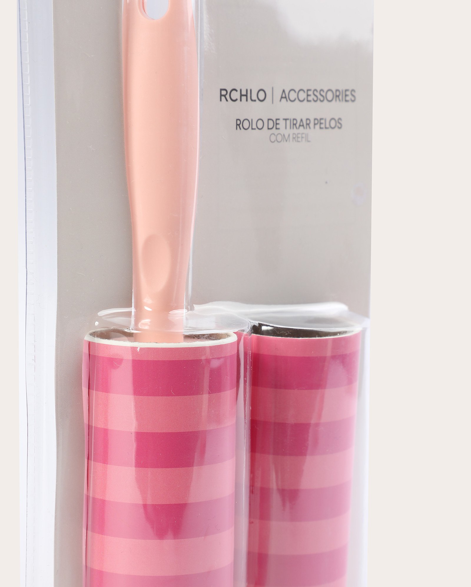 Kit rolo tira pelos de papel com refil listras rosa