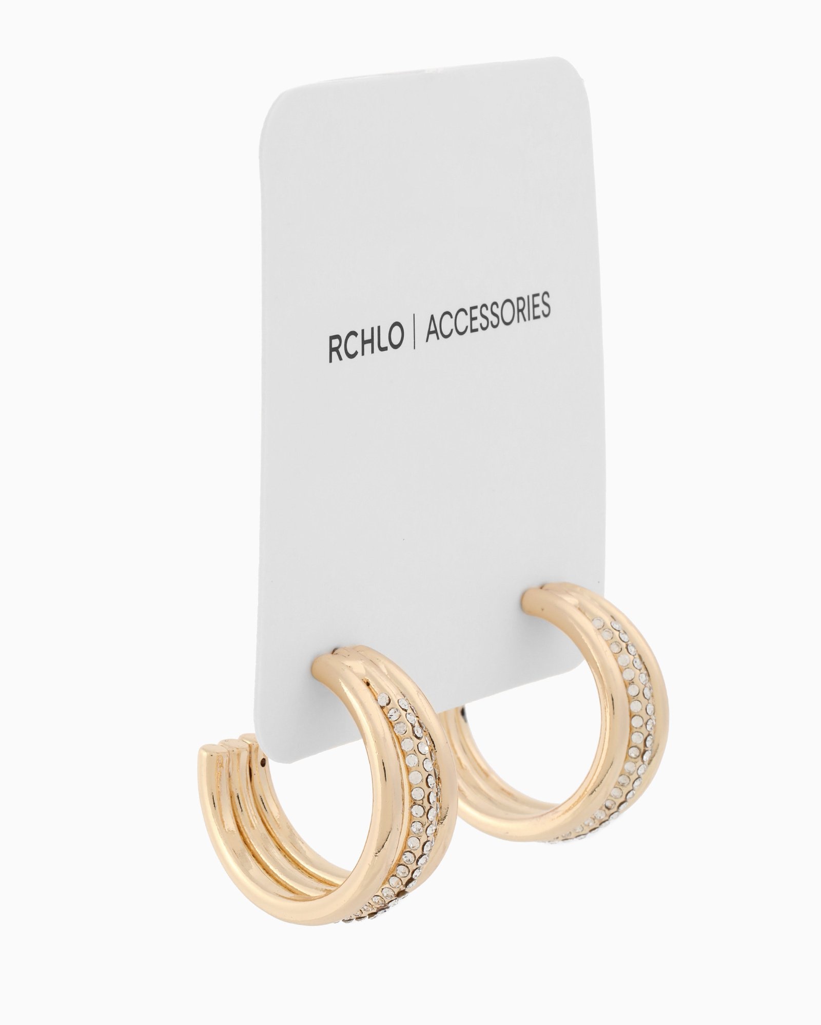 Brinco feminino argola tripla com strass dourado | Accessori by Riachuelo