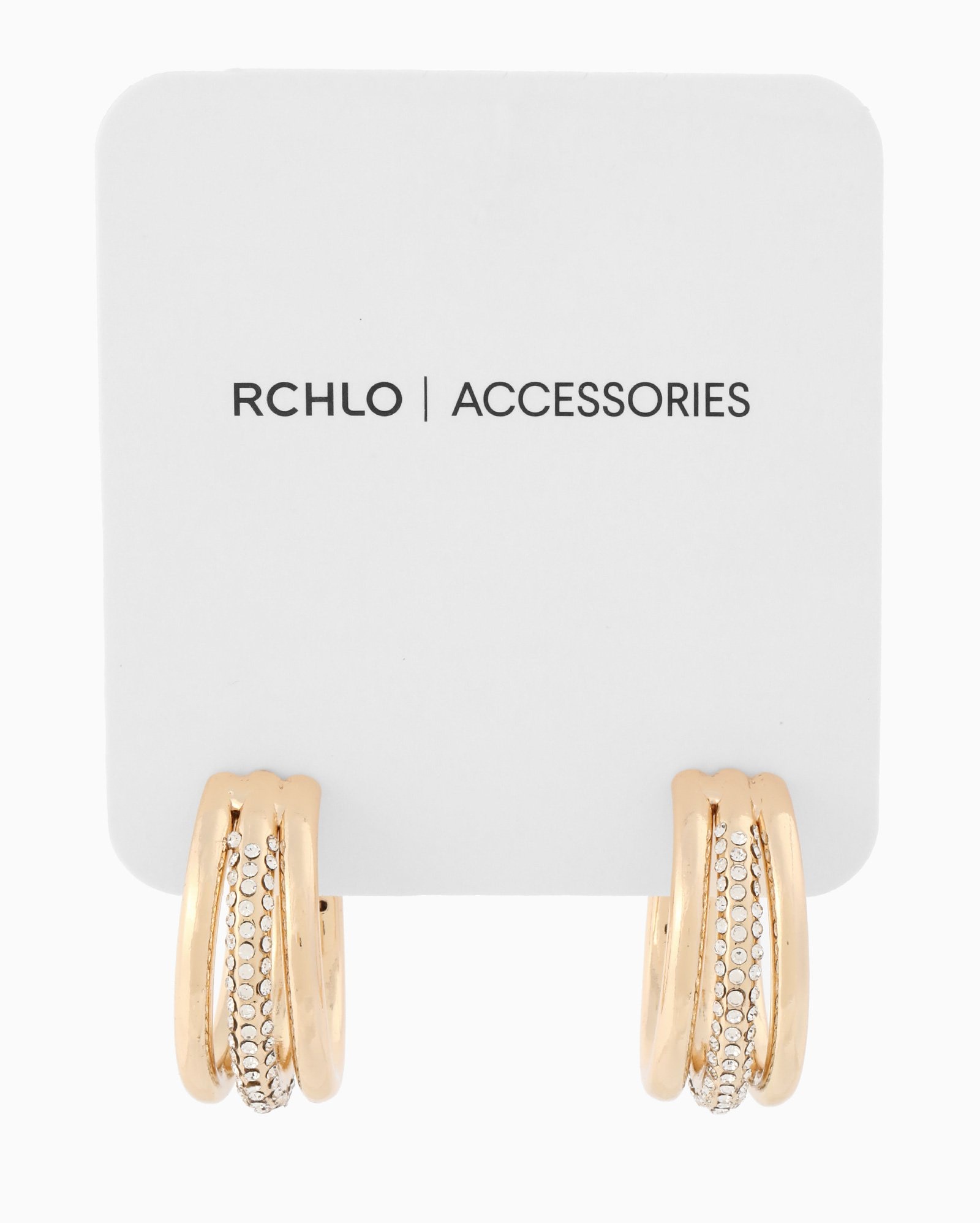 Brinco feminino argola tripla com strass dourado | Accessori by Riachuelo