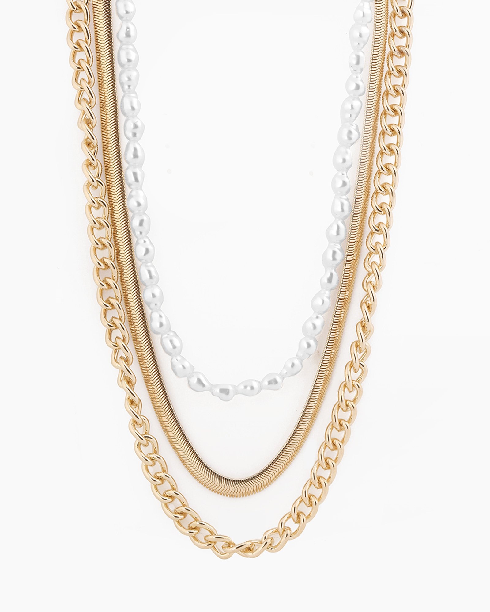 Kit colar feminino 3 peças pérola e corrente dourado | Accessori