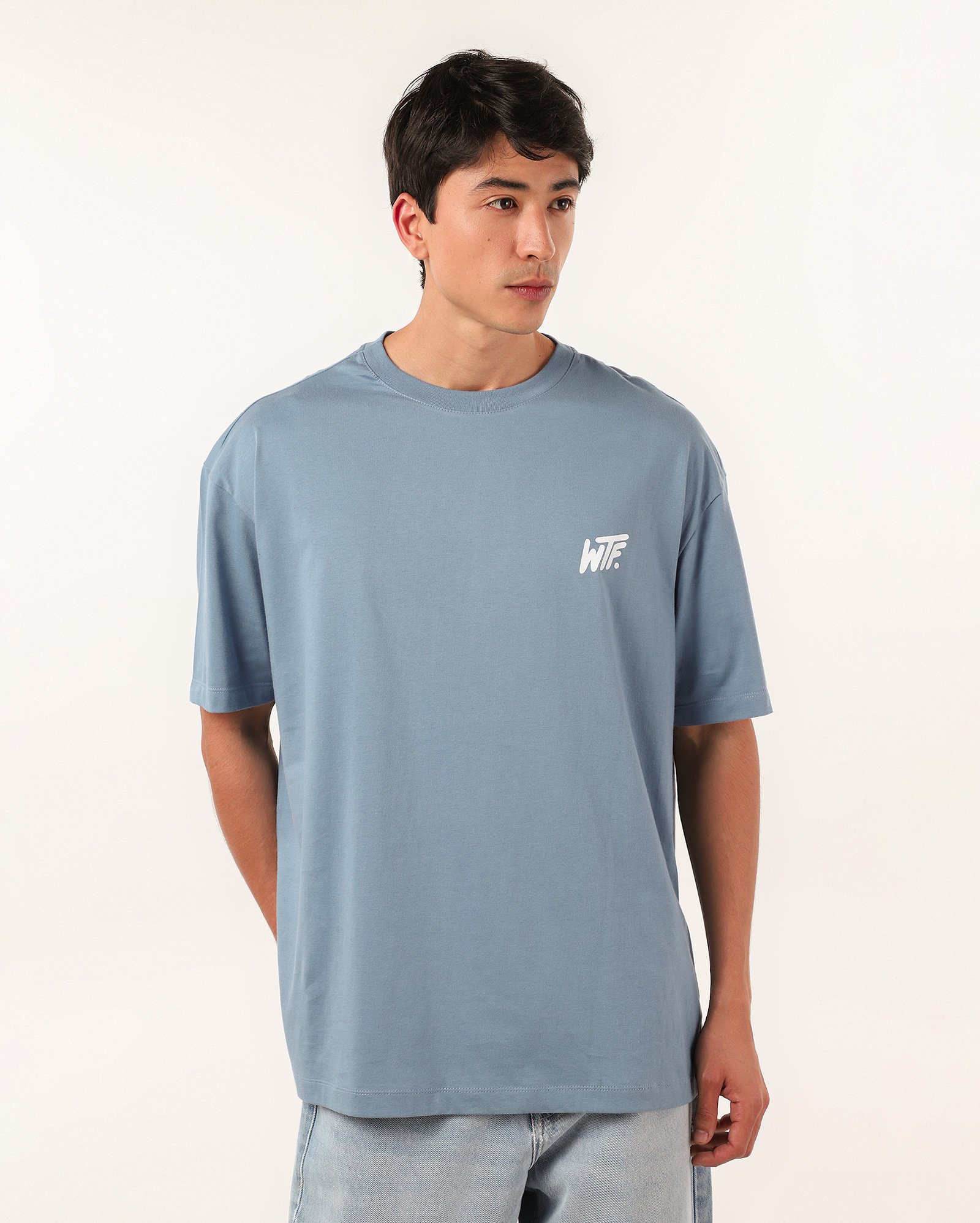 Camiseta masculina oversized WTF - Azul Claro