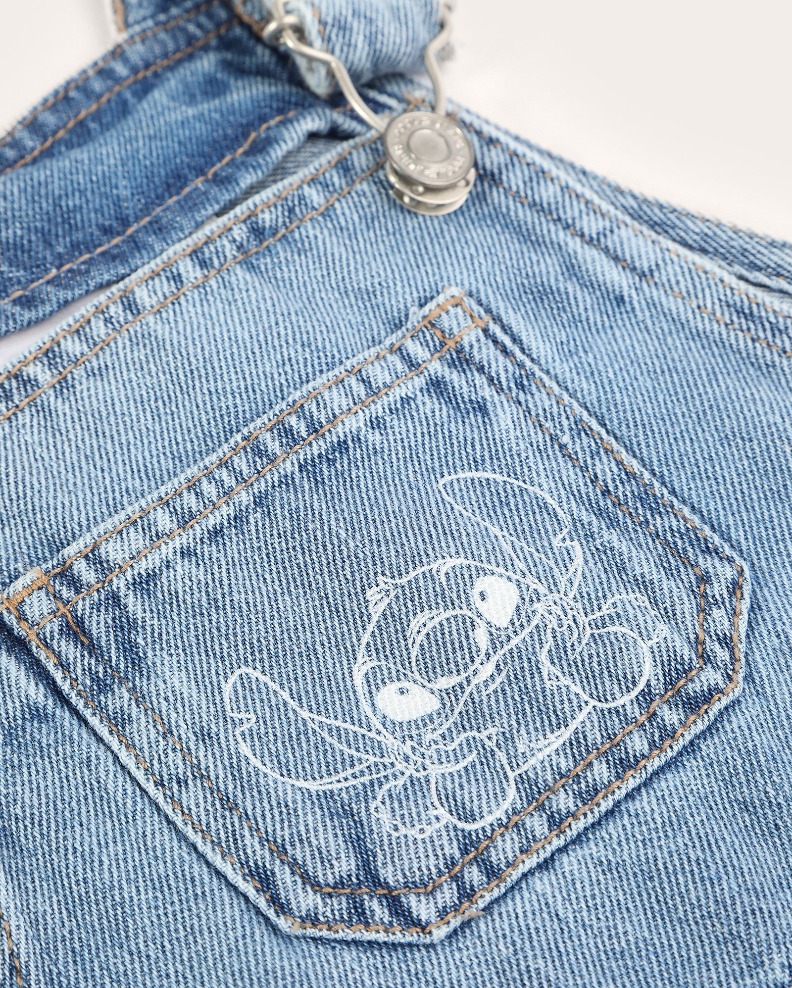 Jardineira jeans infantil Stitch com botão 4-10A - denim médio | Disney