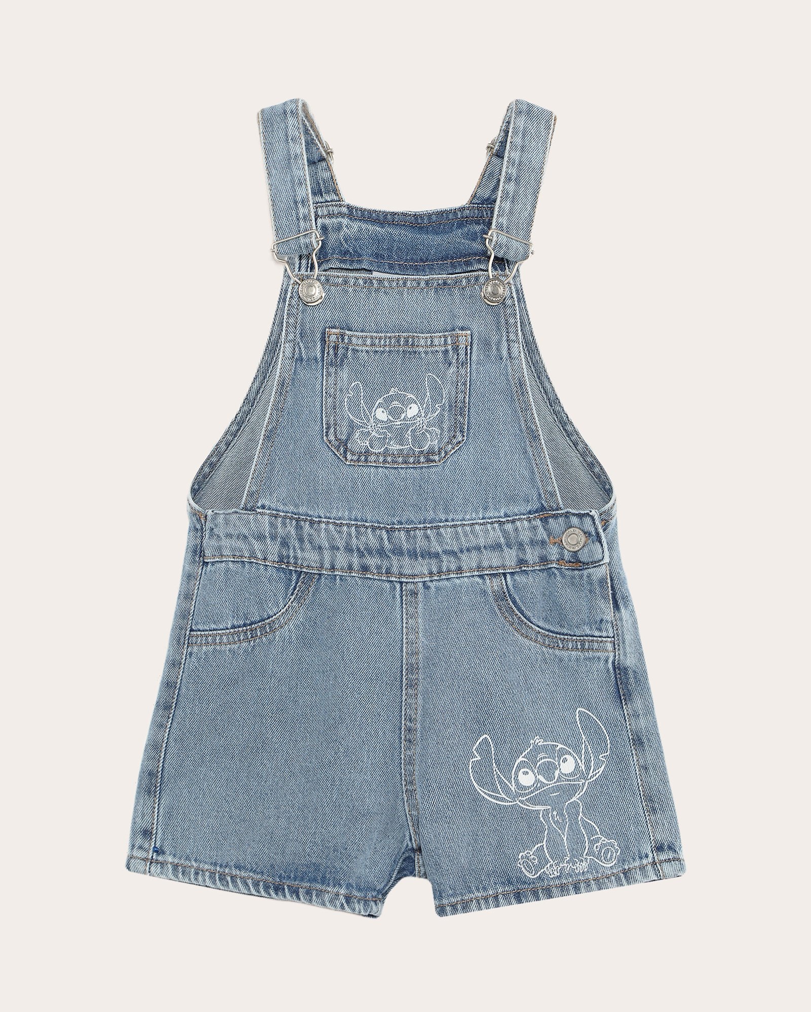 Jardineira jeans infantil Stitch com botão 4-10A - denim médio | Disney