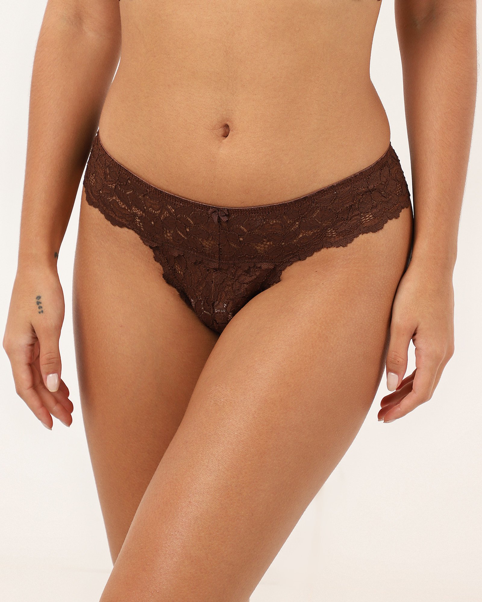 Calcinha hanky panky fio dental rendada com elástico marrom | Riachuelo