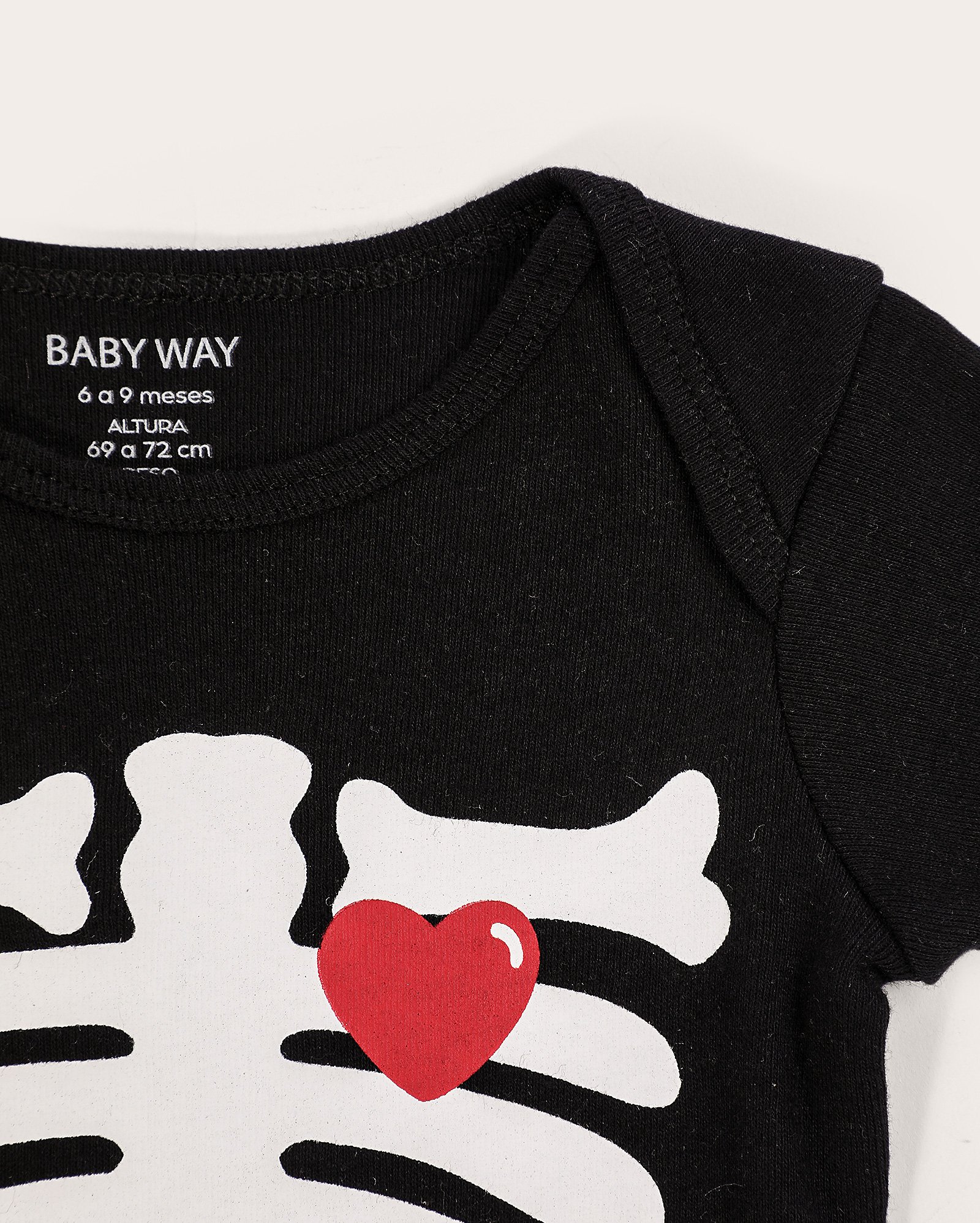 Body bebê manga curta esqueleto com coração preta | Baby Way