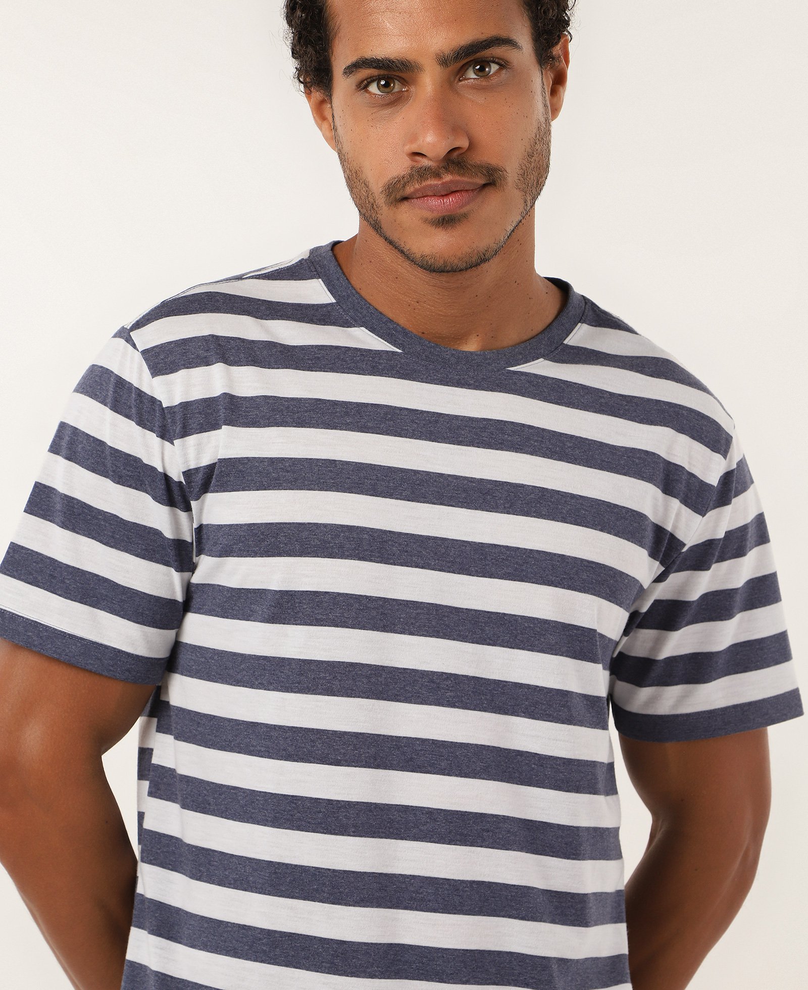 Pijama curto masculino mescla listrada azul | Riachuelo