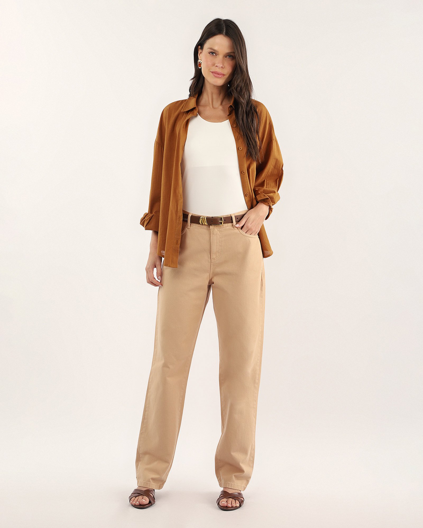 Calça sarja feminina reta 90's bege | Pool Jeans