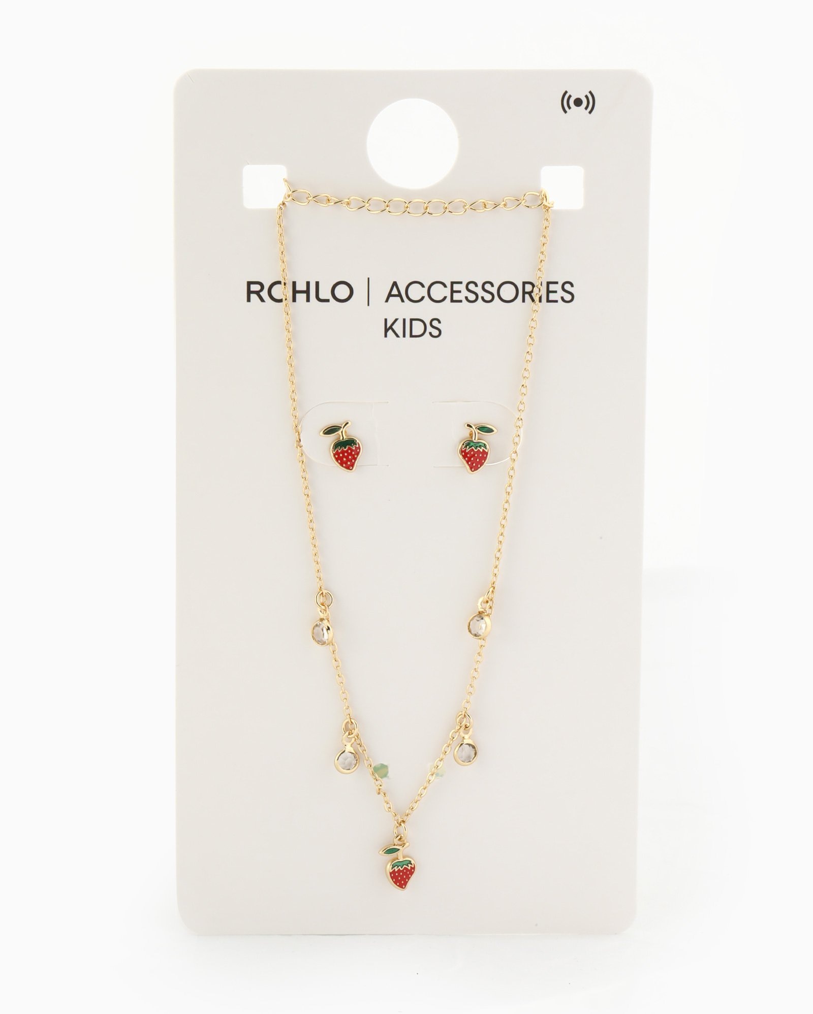 Kit colar e brinco infantil morango com pingente dourado | Accessori by Riachuelo