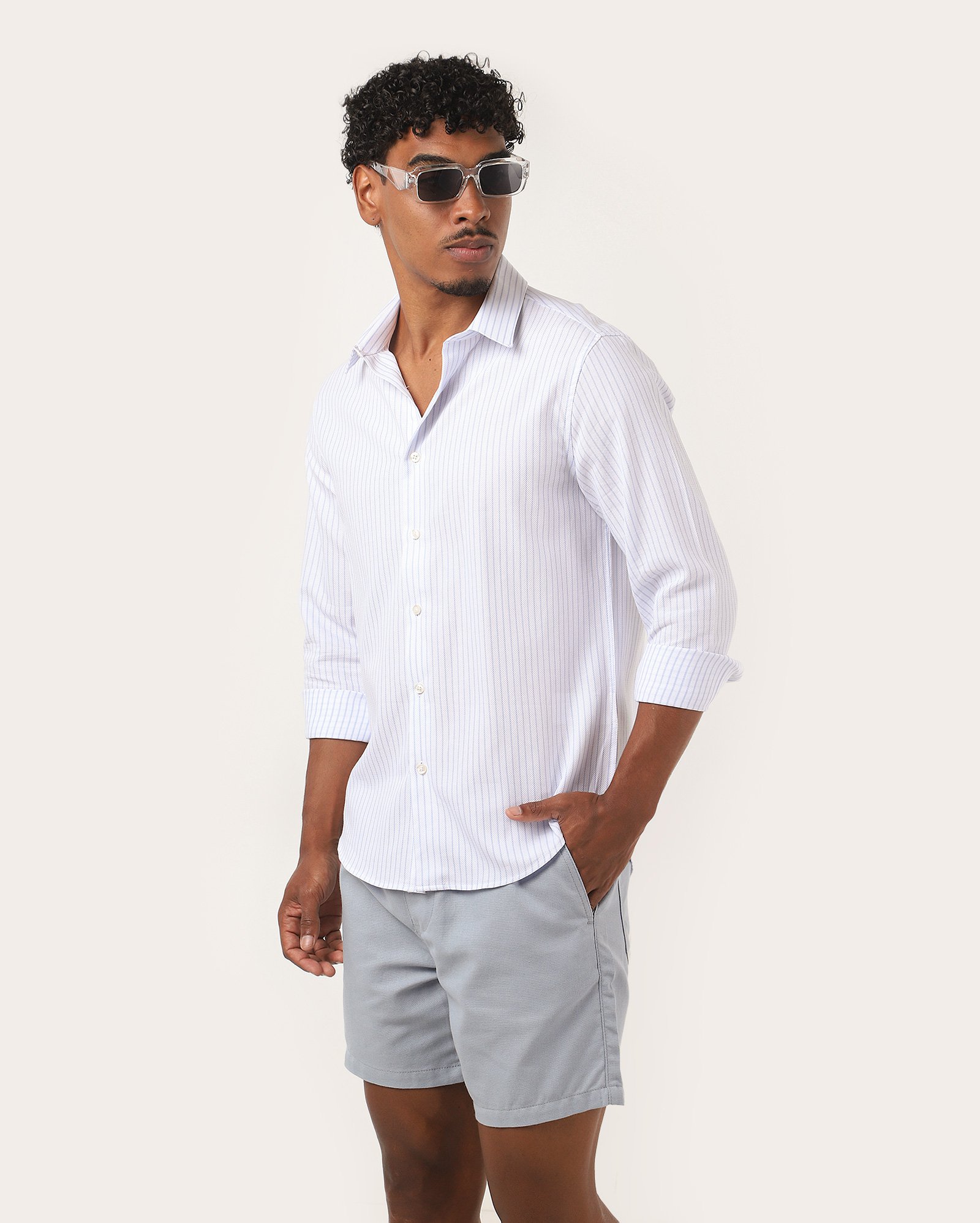 Bermuda sarja masculina reta com cós elástico azul | Pool Jeans