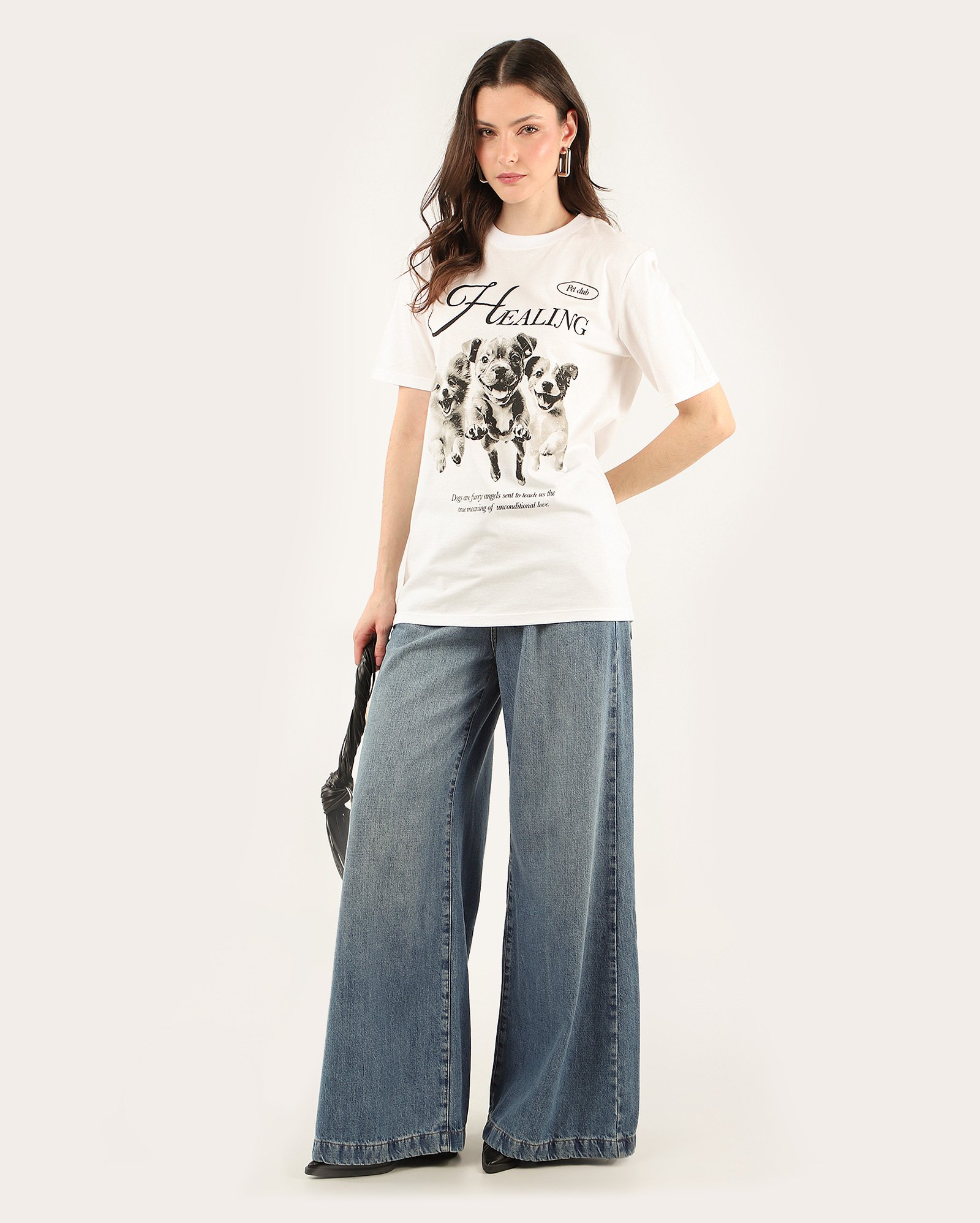 Calça jeans feminina palazzo cintura média denim médio | Pool Jeans